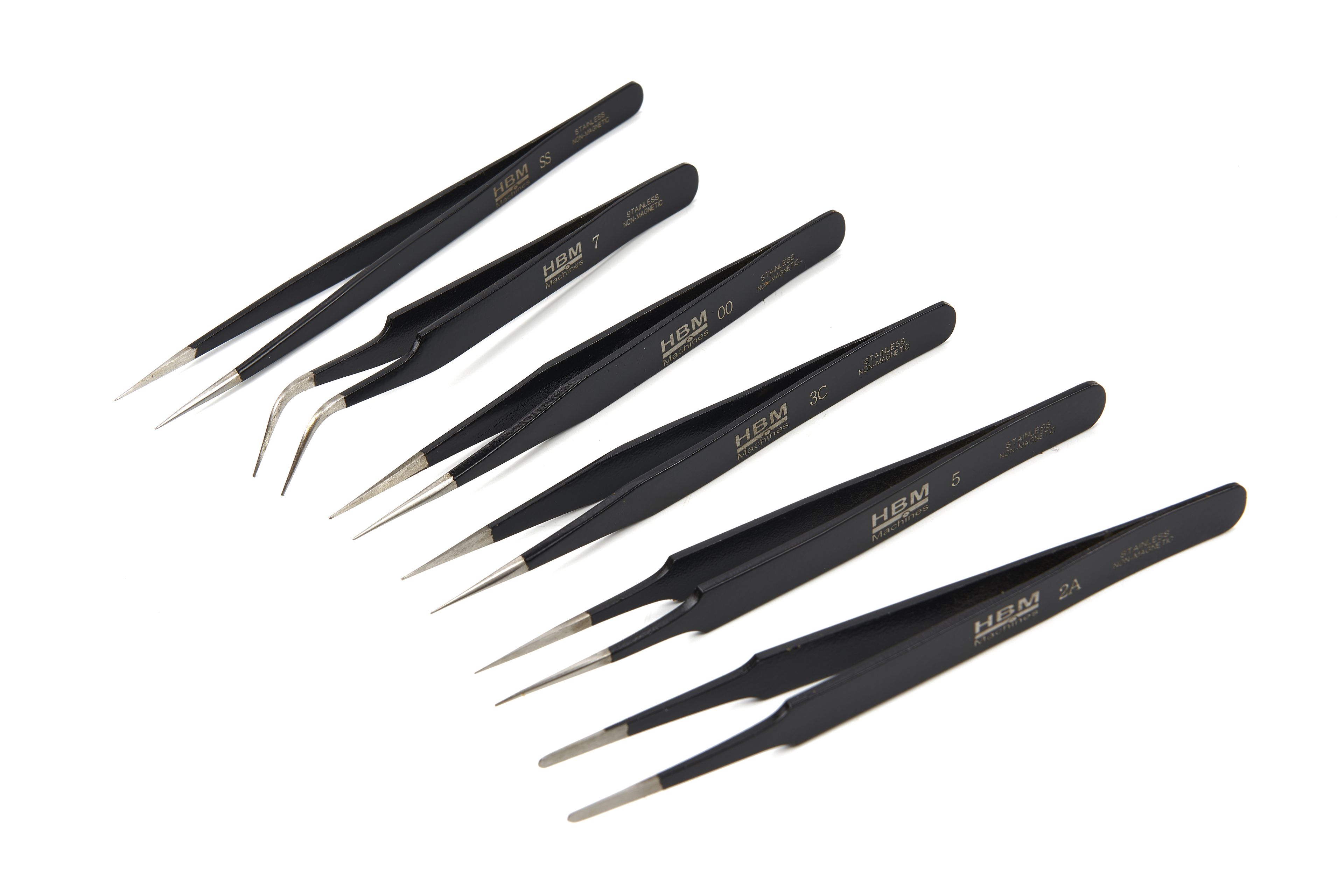 HBM Professionele 6 Delige Anti Magnetische RVS Pincet set