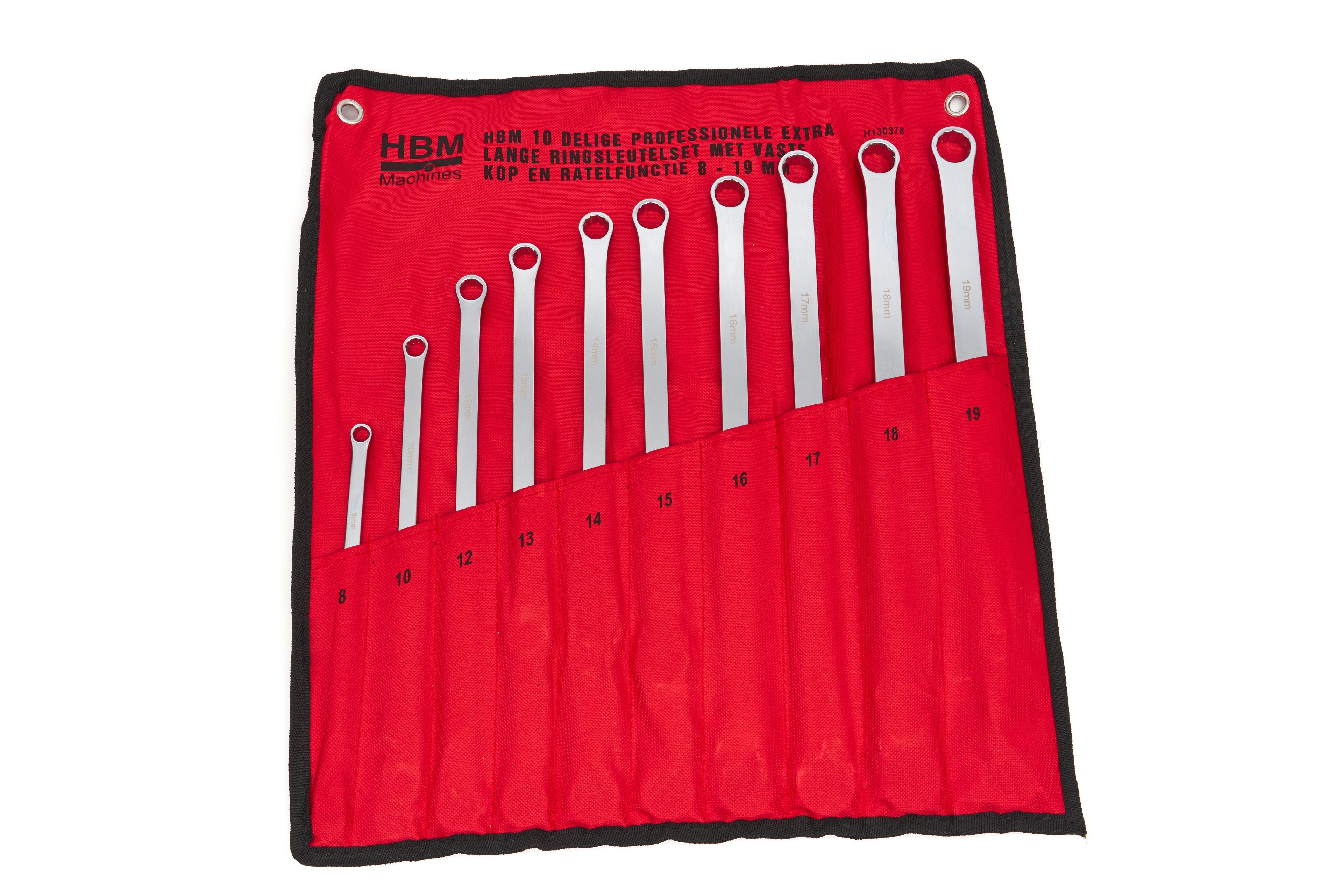 HBM 10-teiliger professioneller extra langer Ringschlüsselsatz mit festem Kopf und Ratschenfunktion 8 - 19 mm Image 7