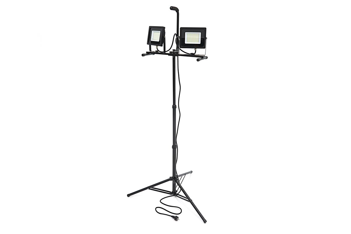 Lámpara de construcción LED doble HBM 2 x 50 vatios – 2 x 4000 lúmenes con trípode