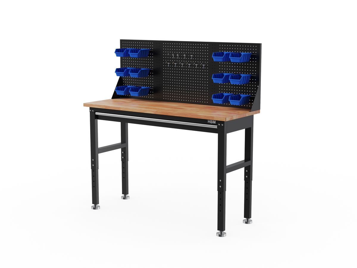Banco de trabajo HBM de alta resistencia de 152 cm, con un cajón y panel trasero