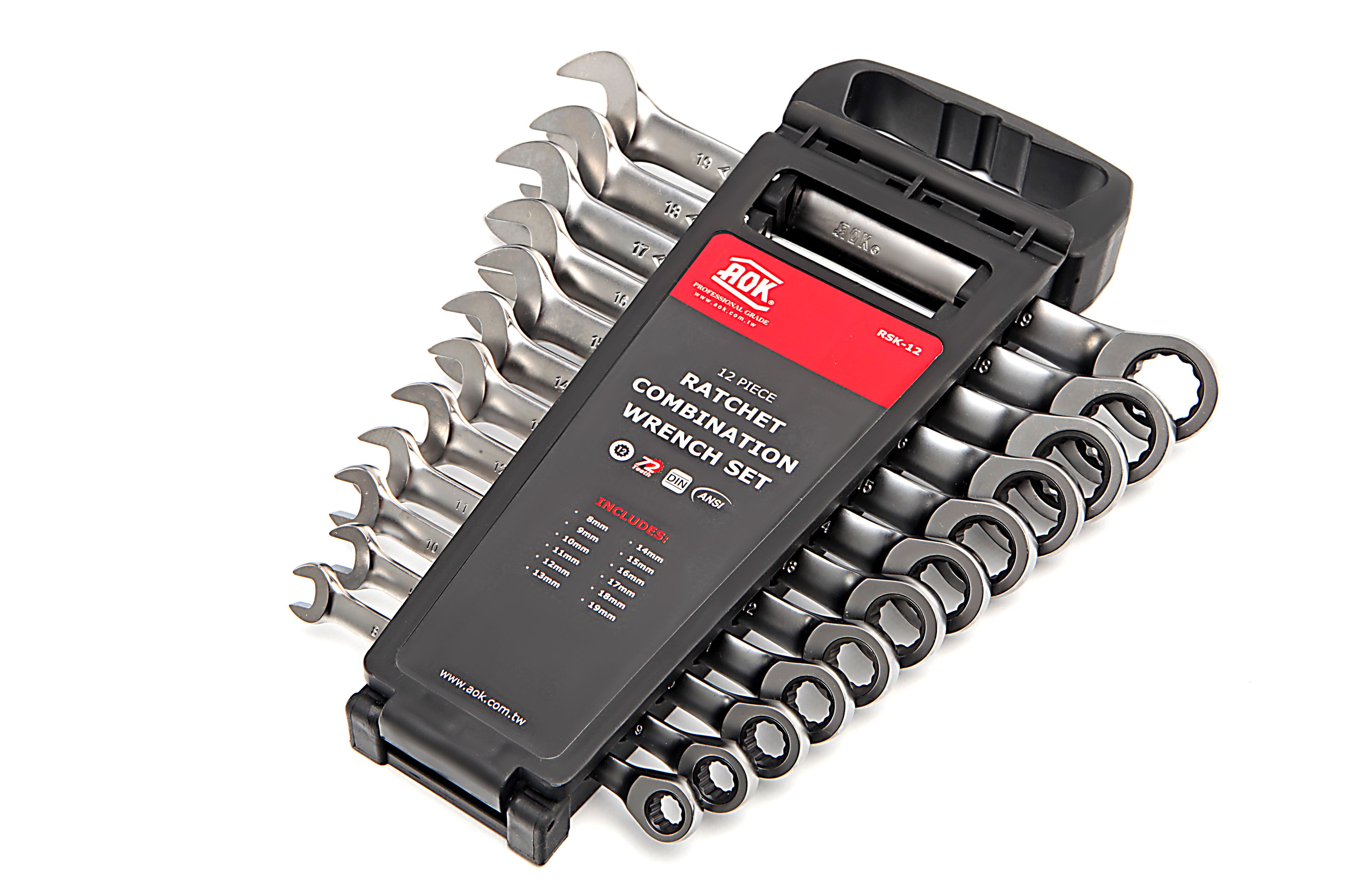 AOK 12 Delige Professionele Ring, Ratelset, Steeksleutelset