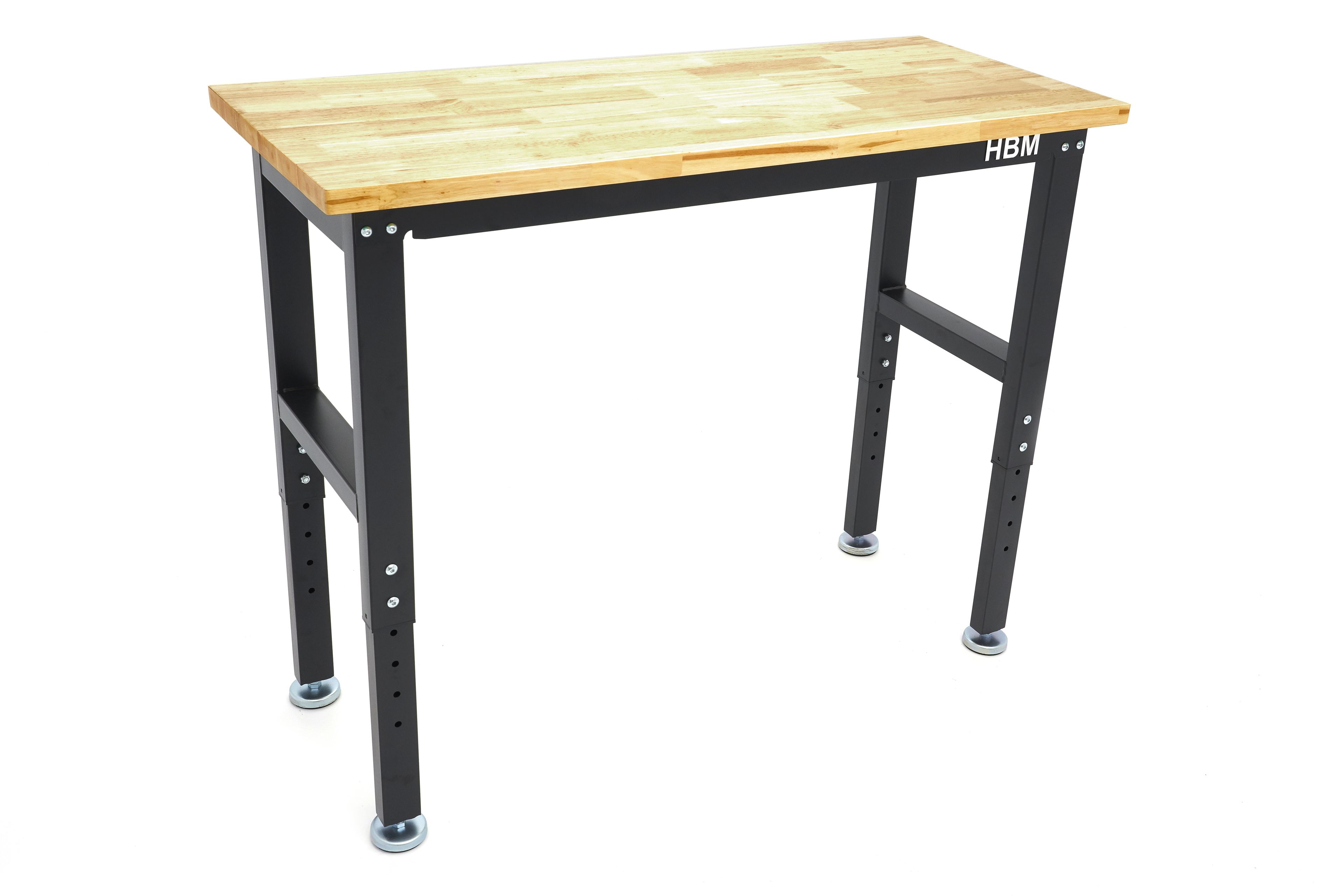 HBM werkbank 122 cm in hoogte verstelbaar, massief houten werkblad, zwart Image 4