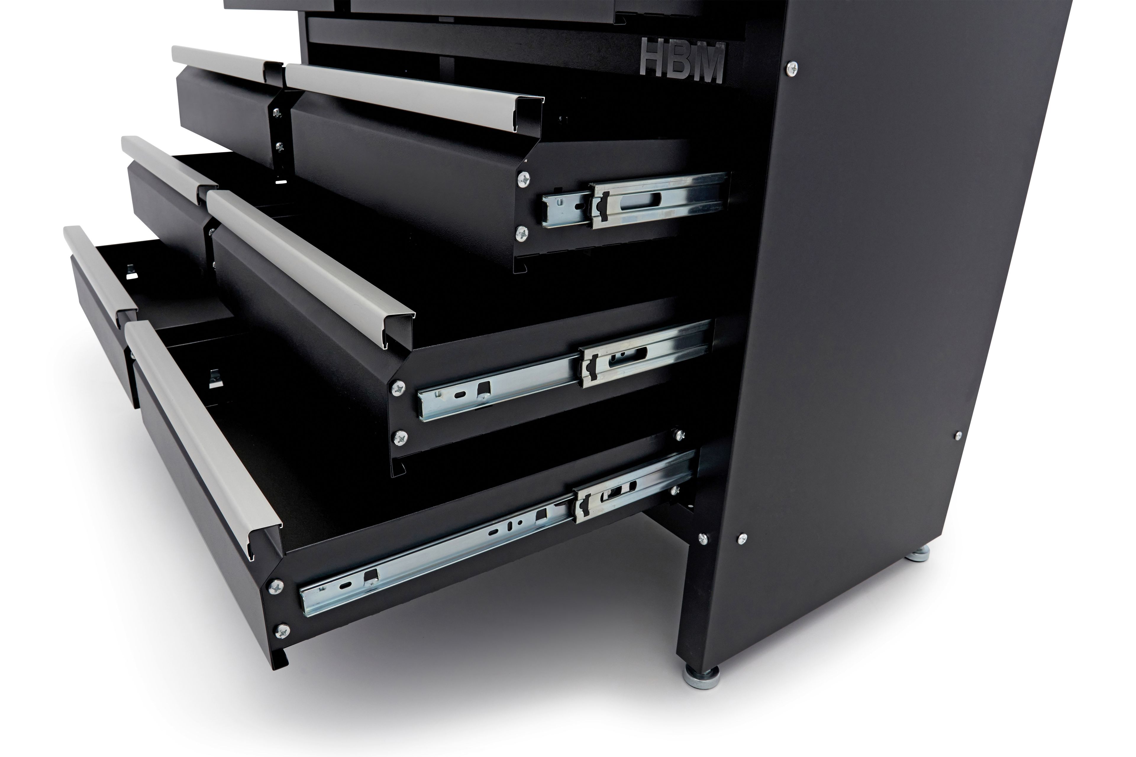 HBM werkbank 120 cm met 8 laden, massief houten werkblad, zwart Image 8