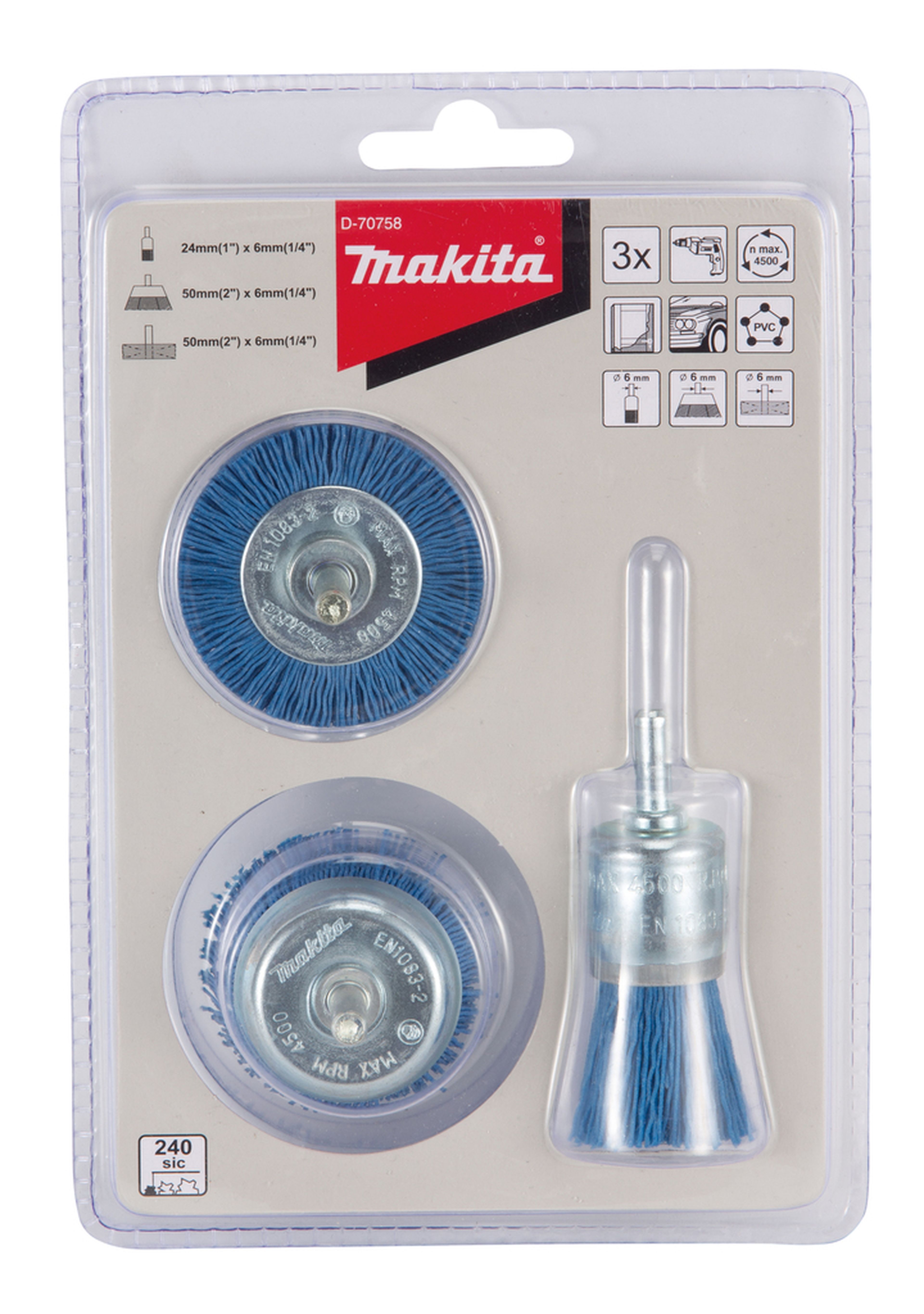 Set di spazzole in nylon Makita 3 pezzi D-70758 Image 3