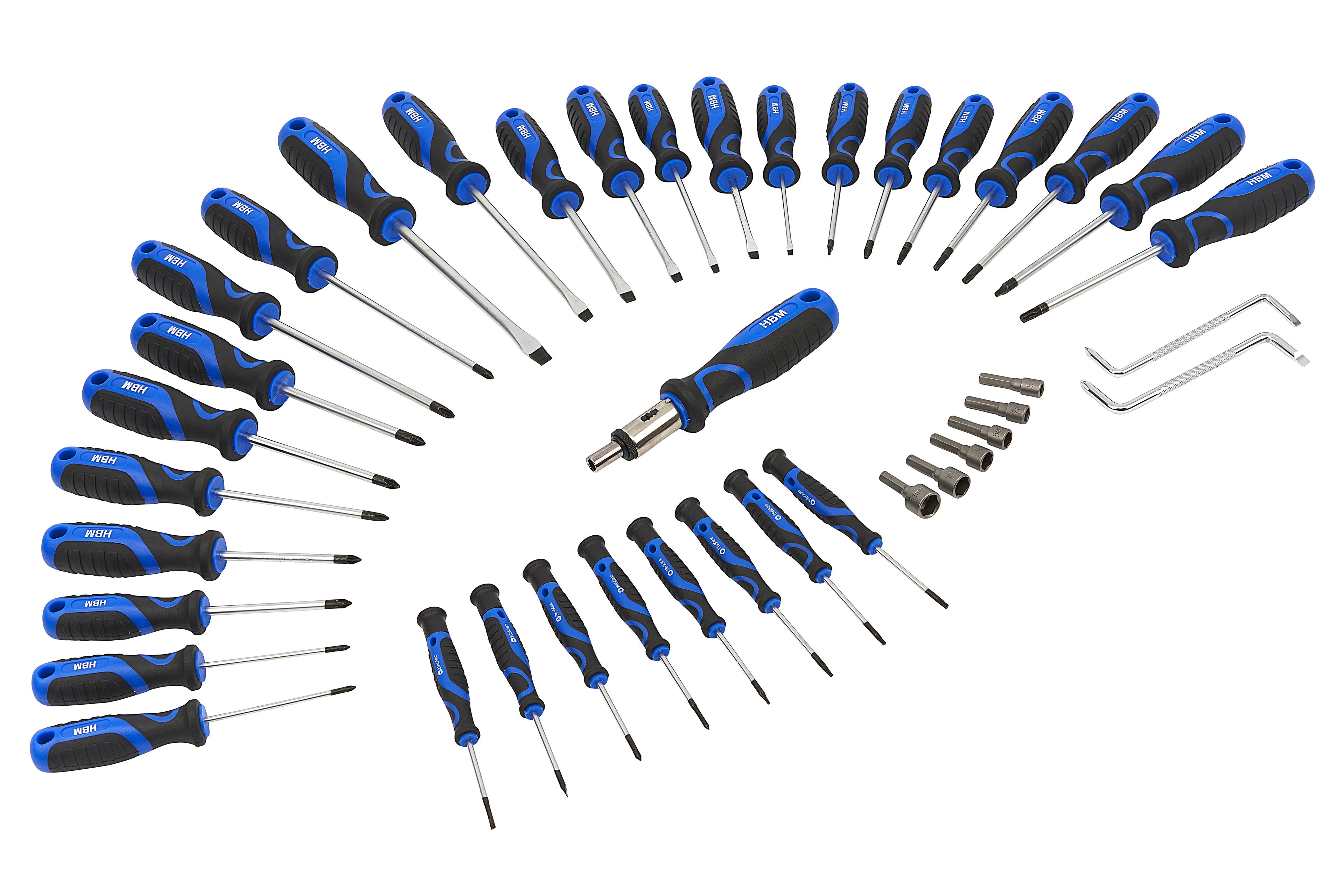 Juego de destornilladores HBM Profi de 100 piezas con agarre suave, juego de llaves de vaso y puntas con soporte Image 3
