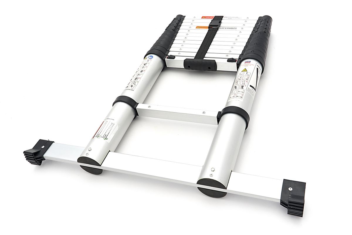 HBM Escalera telescópica profesional – Aluminio – Altura máx. de trabajo 3,80 m
