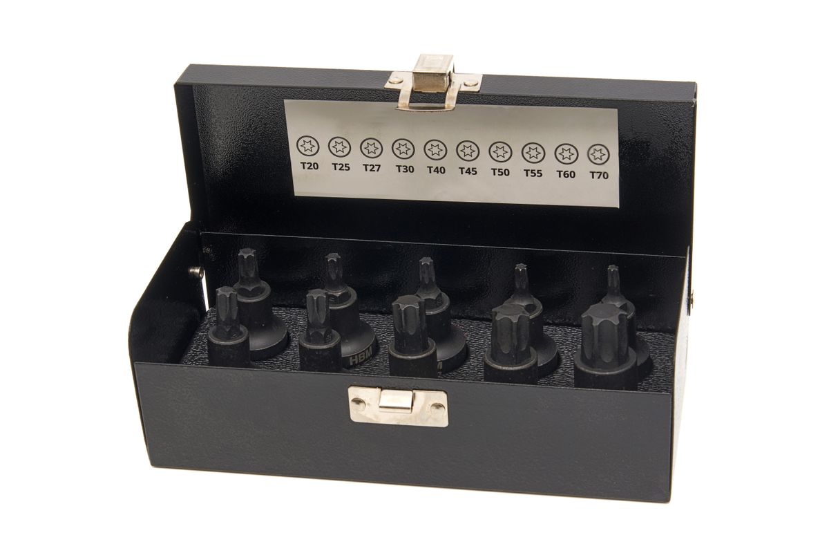 Conjunto de 10 cremalleras profesionales de 1/2 pulgada Torx T20-T70 HBM