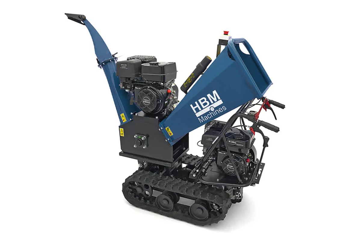 HBM Professional 4 tiempos 15 CV - Trituradora de gasolina 420 cc - Chipeadora de madera sobre orugas