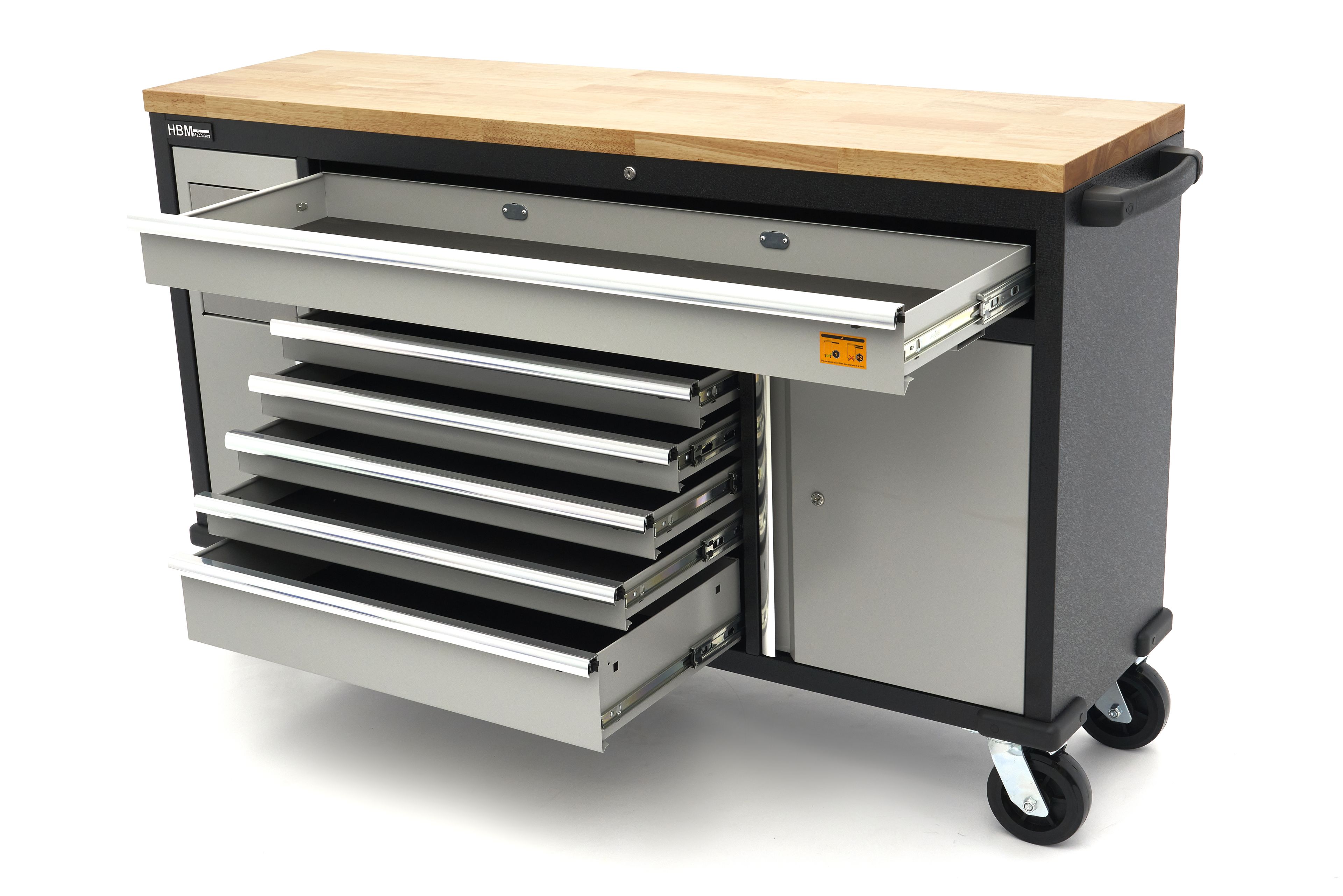 HBM Werkzeugwagen mit Holzarbeitsplatte - 168 cm - Grau Image 7