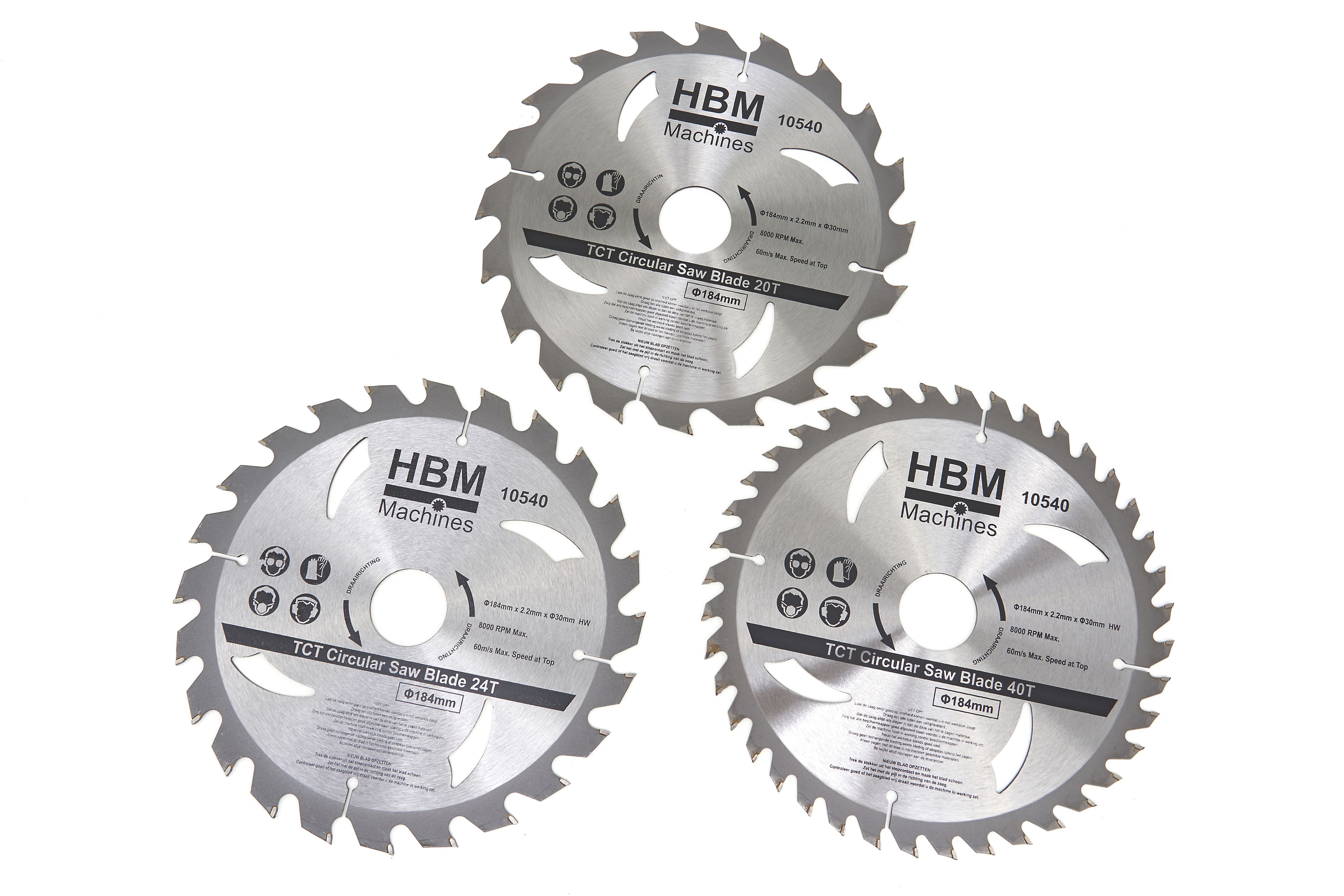 HBM 3 Delige 184 mm. Profi Cirkelzaagbladenset Met Verloopringen Image 2