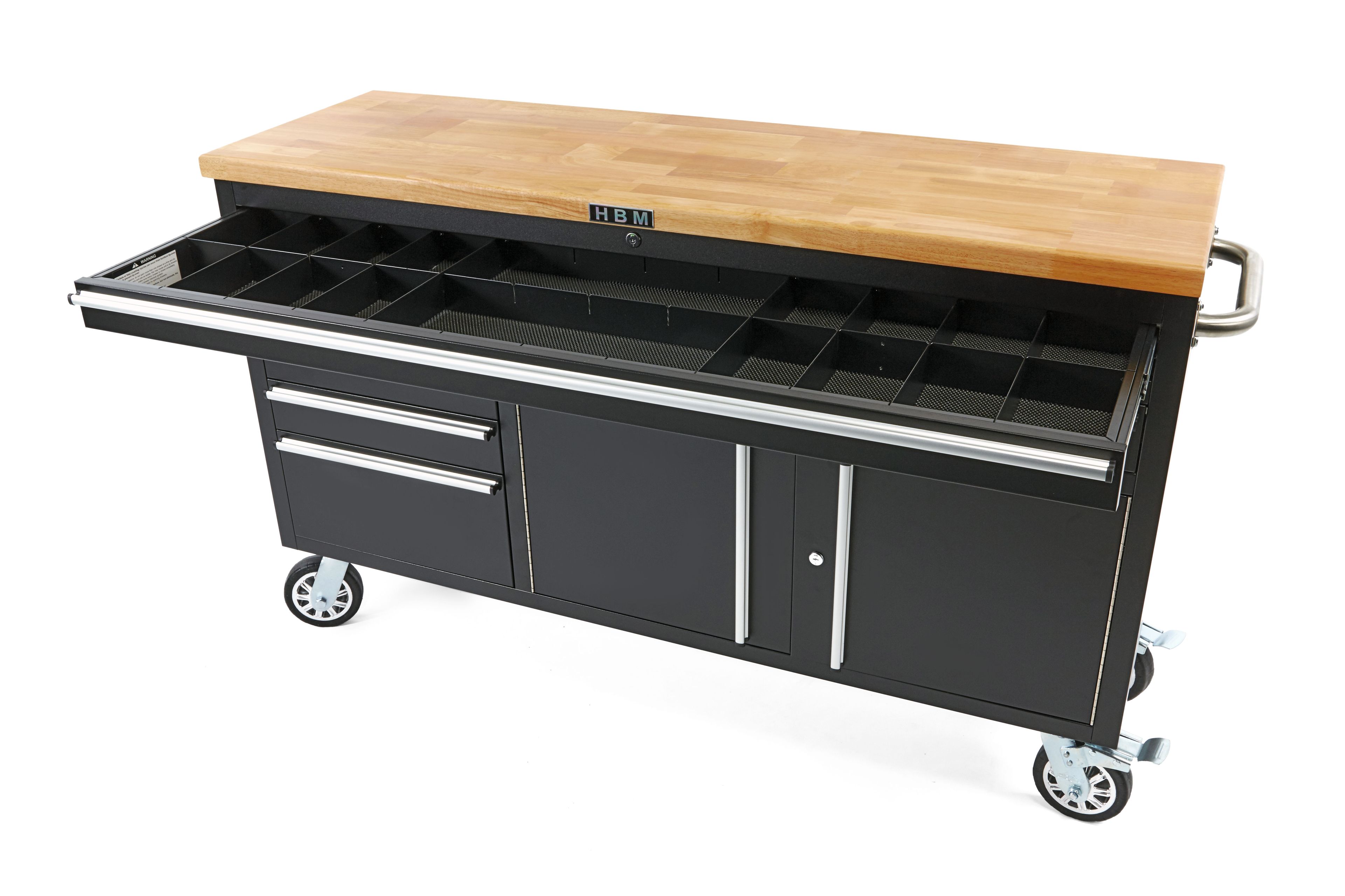 HBM Carrello portautensili professionale da 152 cm / banco da lavoro con piano in legno - NERO Image 3