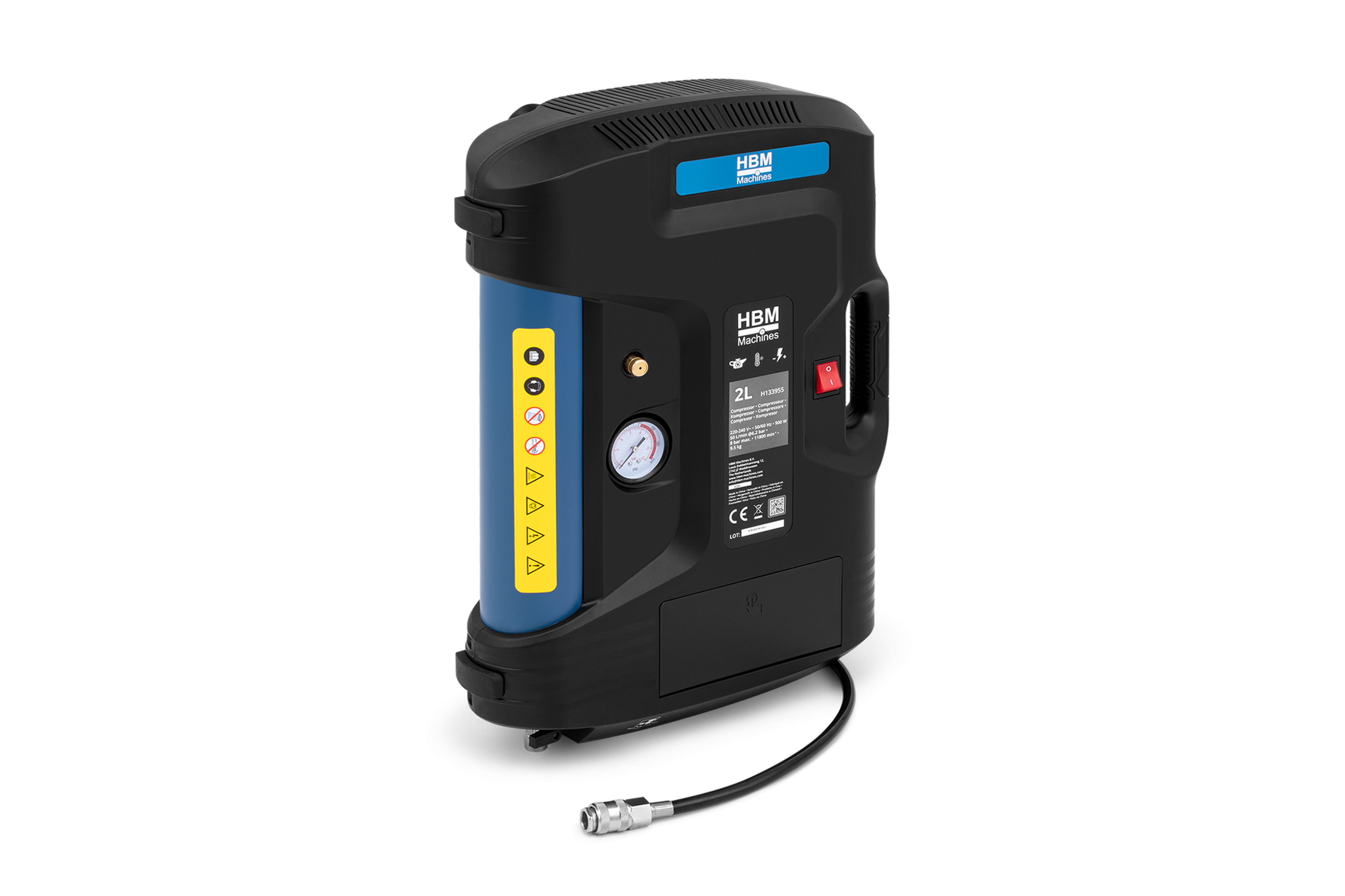 HBM Wand- und tragbarer ölfreier Kompressor, 2 Liter, 8 Bar, 1,2 PS Image 4