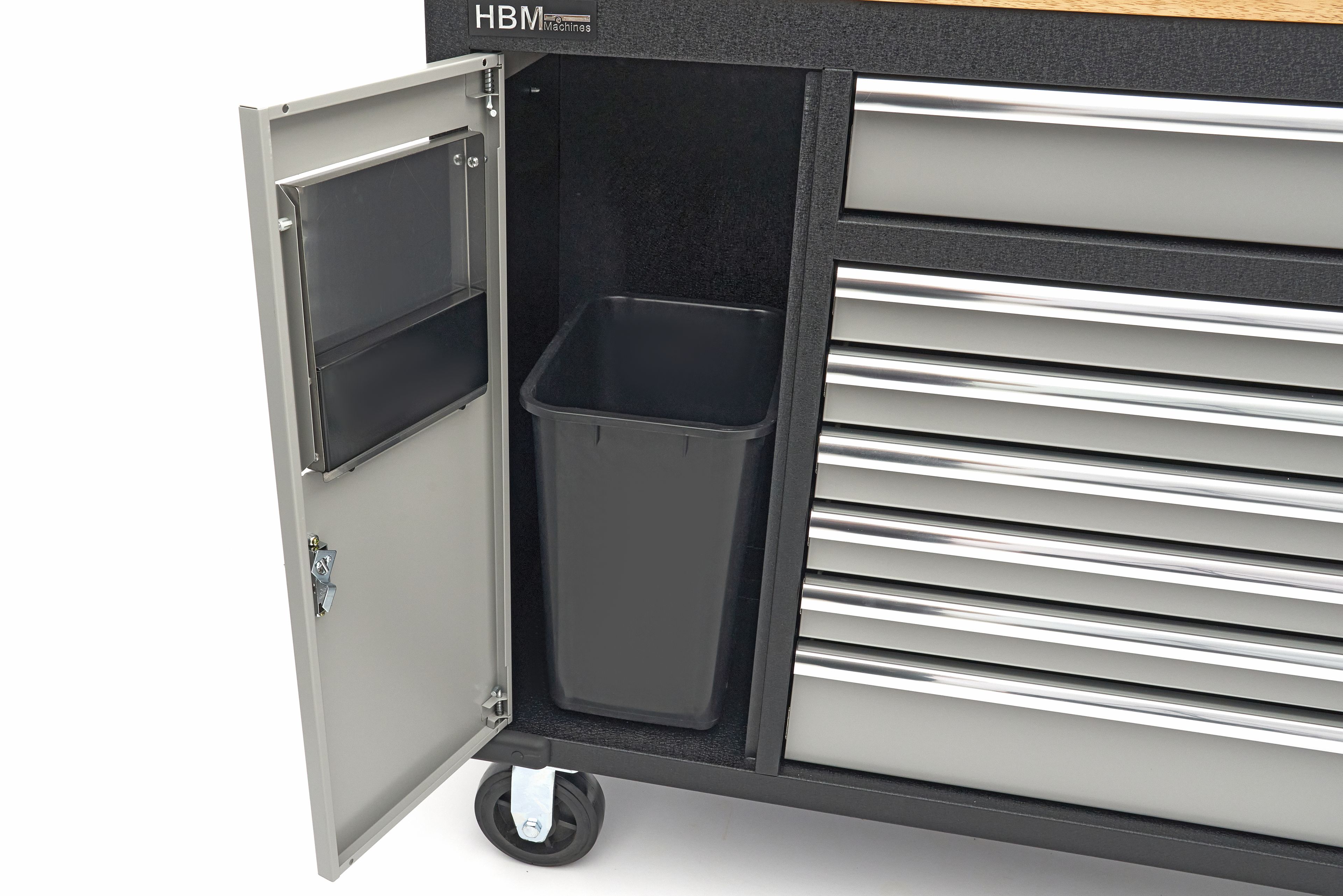 HBM Werkzeugwagen mit Holzarbeitsplatte - 168 cm - Grau Image 9