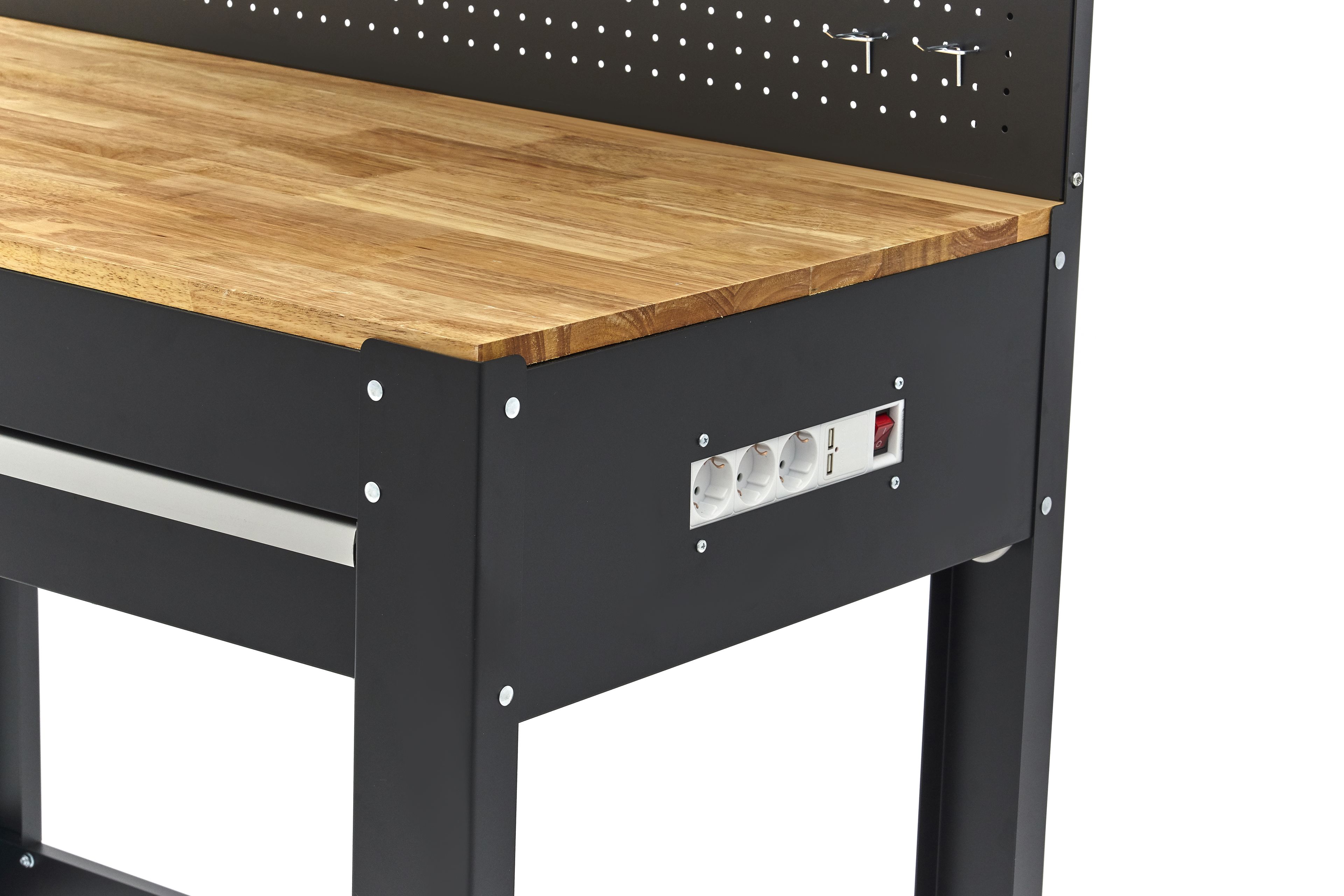 HBM établi 115 cm avec grand tiroir, paroi d’armoire et panneau arrière, noir Image 7