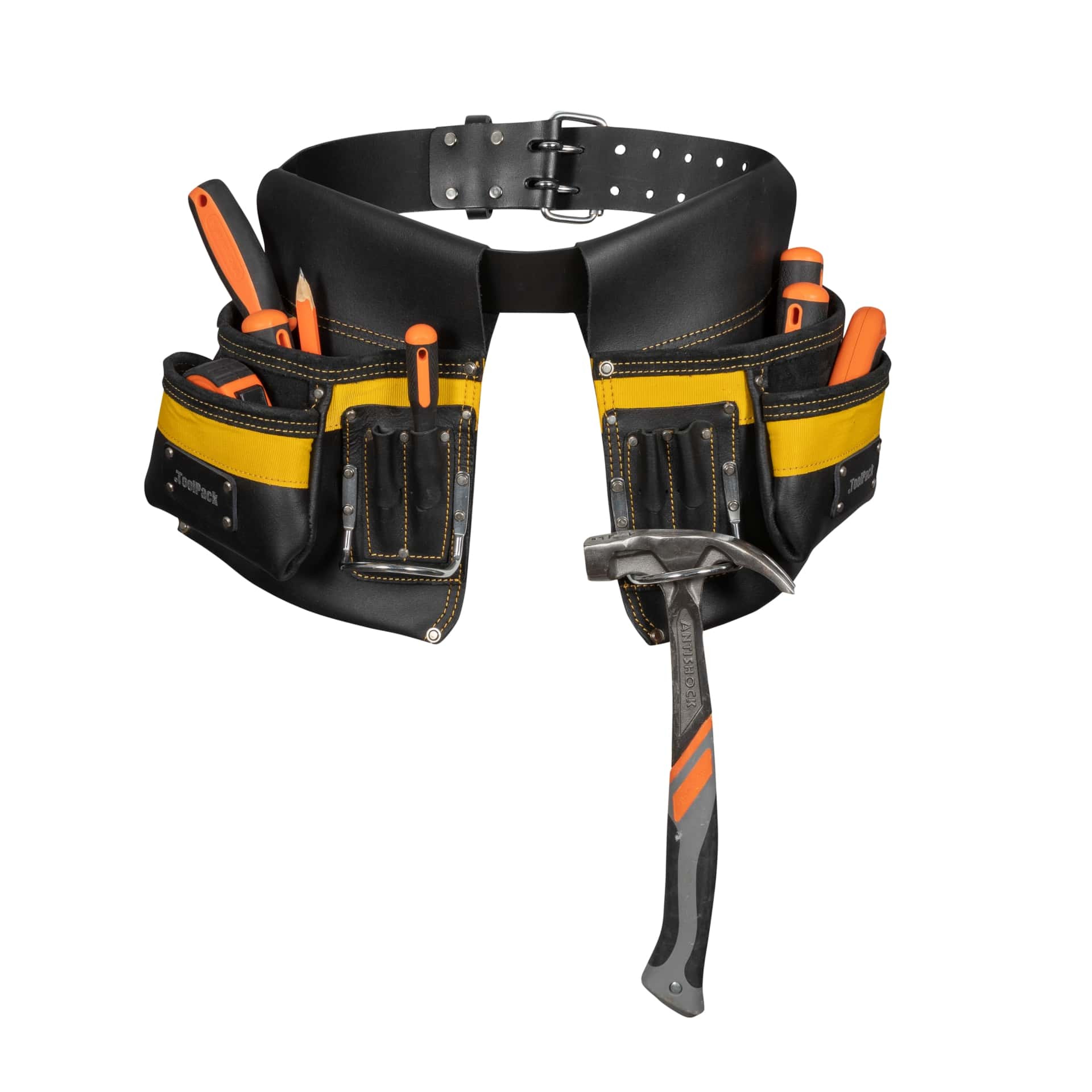 Cinturón de herramientas industriales ToolPack, 2 fundas desmontables, cinturón de cuero ajustable, hebilla de metal Image 2