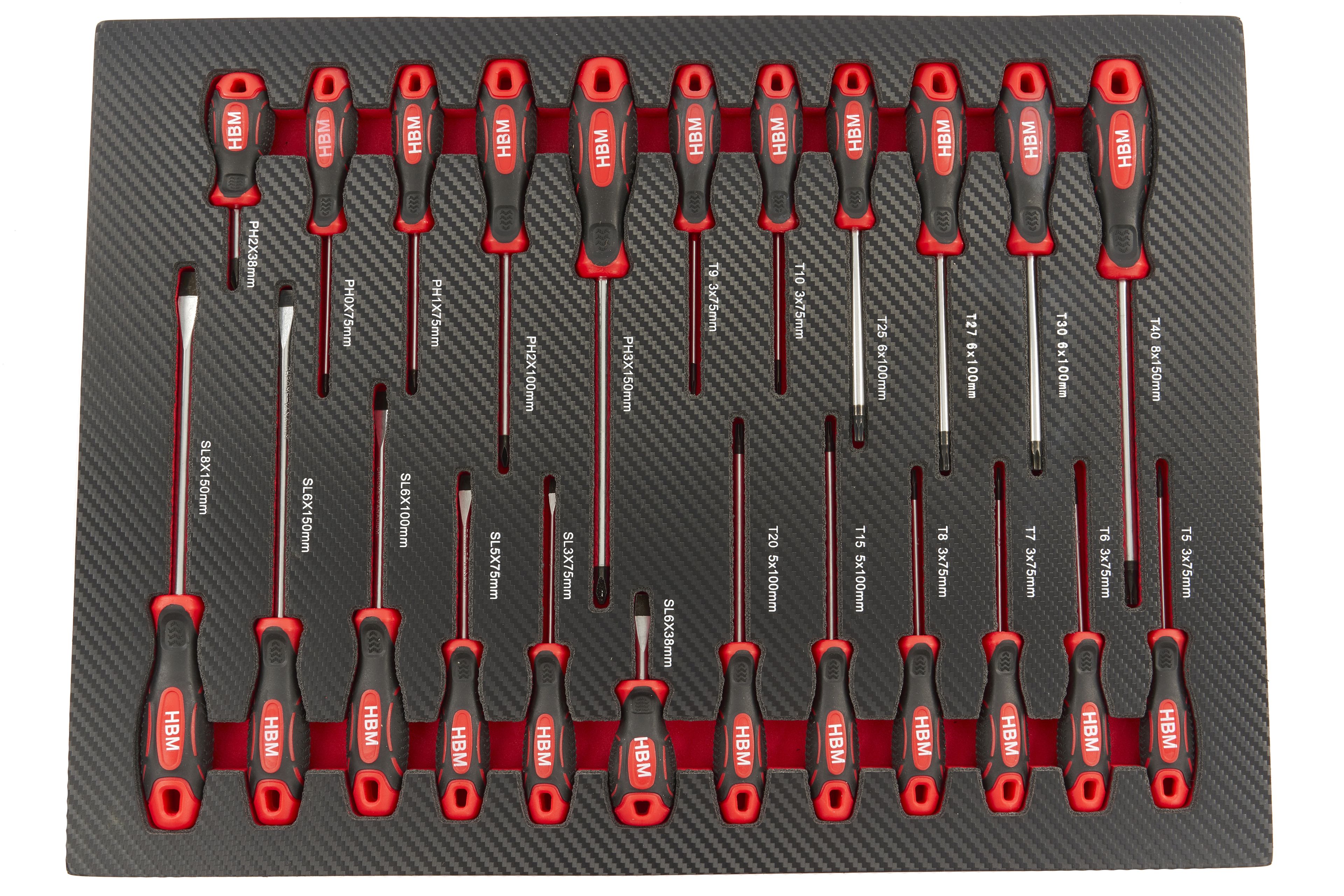 Set di cacciaviti HBM da 23 pezzi con inlay in Carbon Foam per carrello portautensili Image 2