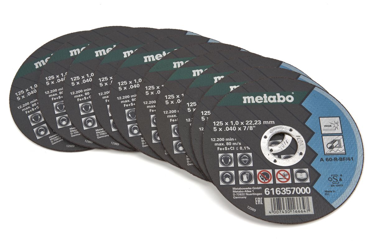 Metabo 10 Stück 125 x 1 mm. Trennscheibe für rostfreien Stahl wird in einer Vorratsdose geliefert