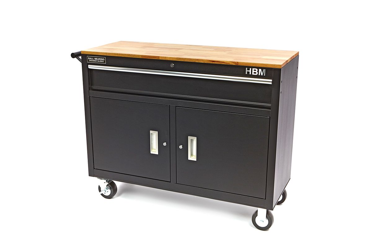 HBM carro de herramientas profesional móvil con banco de trabajo, 117 cm, negro