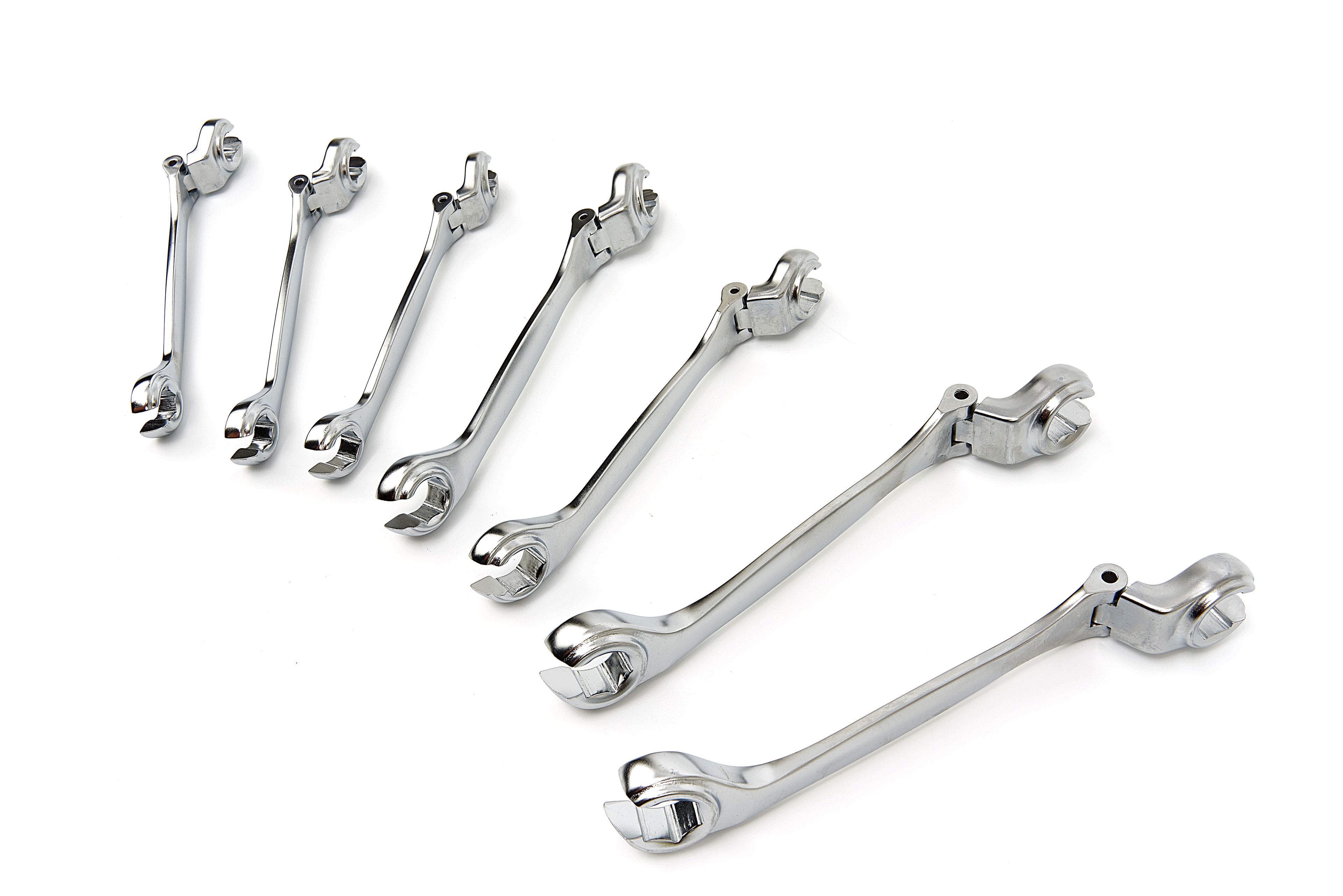 Juego de Llaves Abiertas Profesionales de 7 Piezas AOK para Líneas de Freno con Cabezas Inclinables Image 4