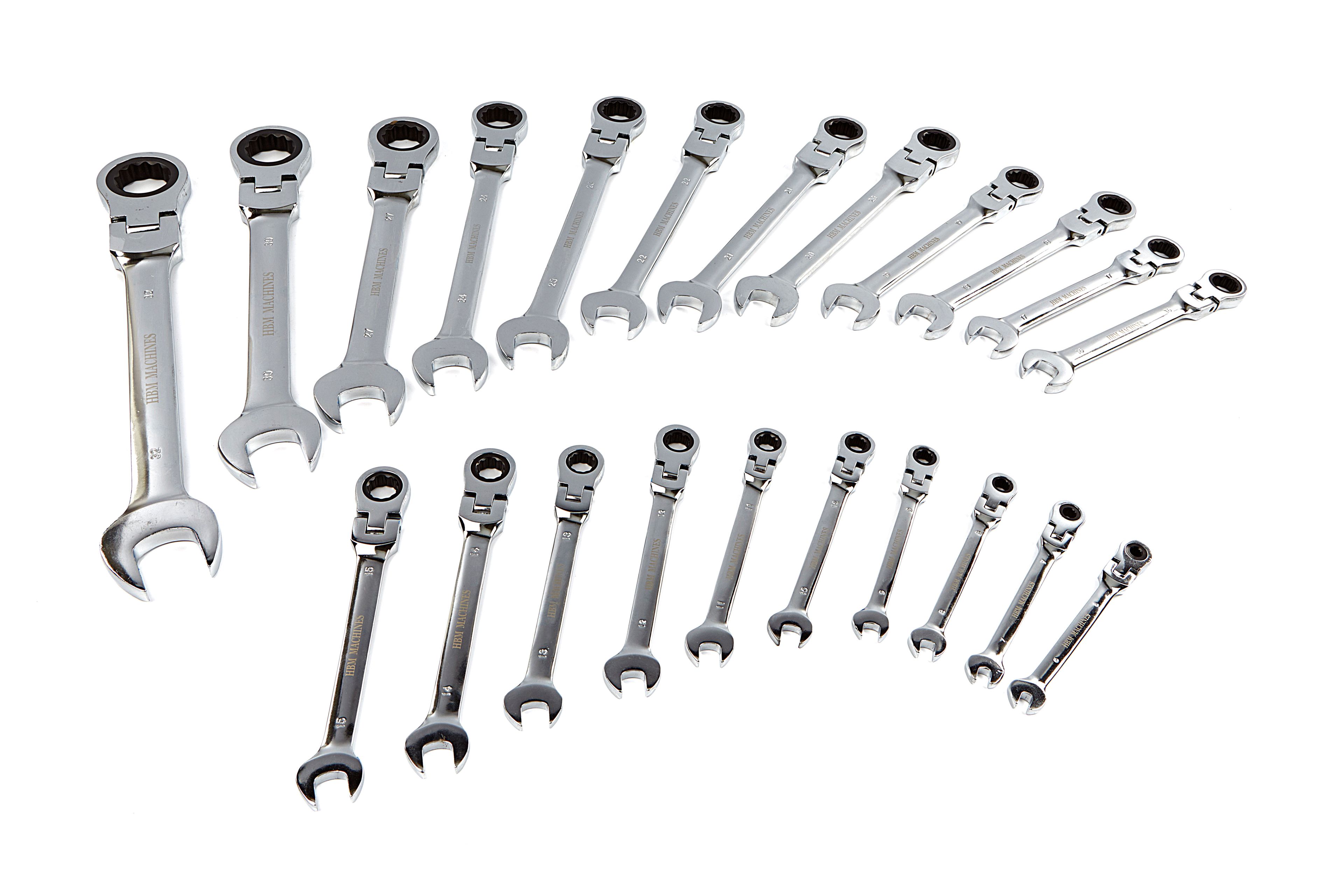 HBM Set professionale da 22 pezzi: chiavi a cricchetto, chiavi fisse con testa ribaltabile Image 3