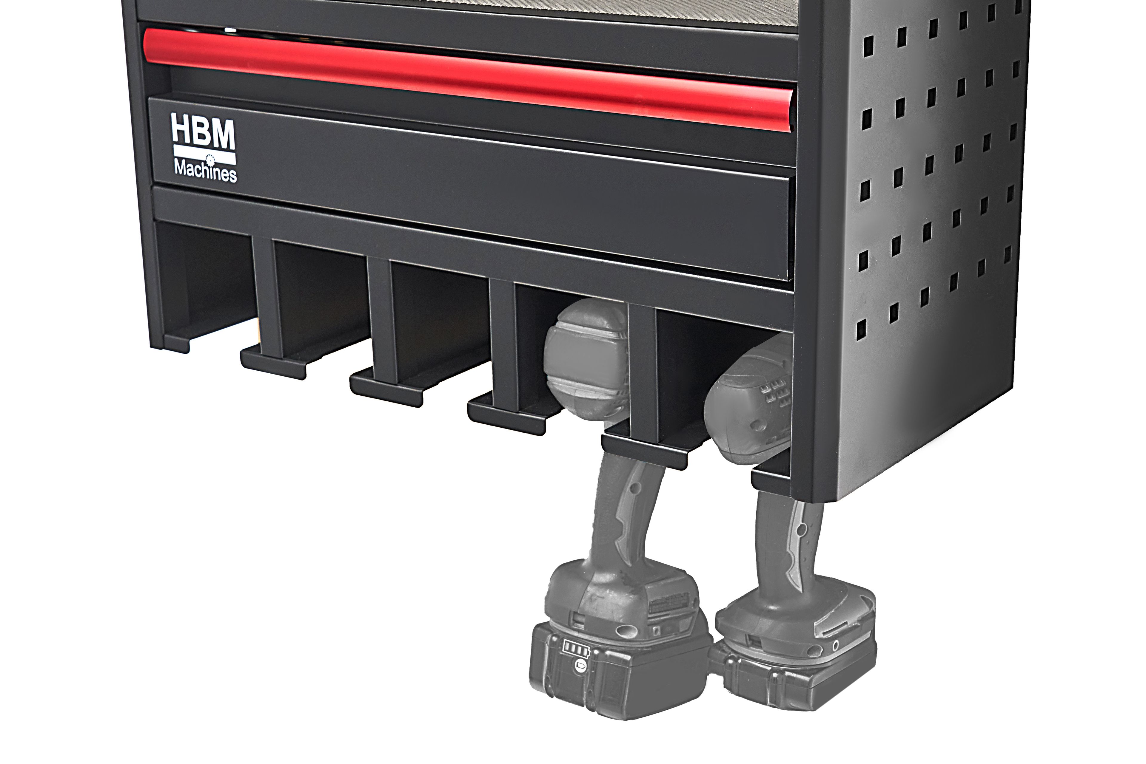 HBM Organizador de herramientas a batería, estantería de pared, con conexión a la red eléctrica Image 5