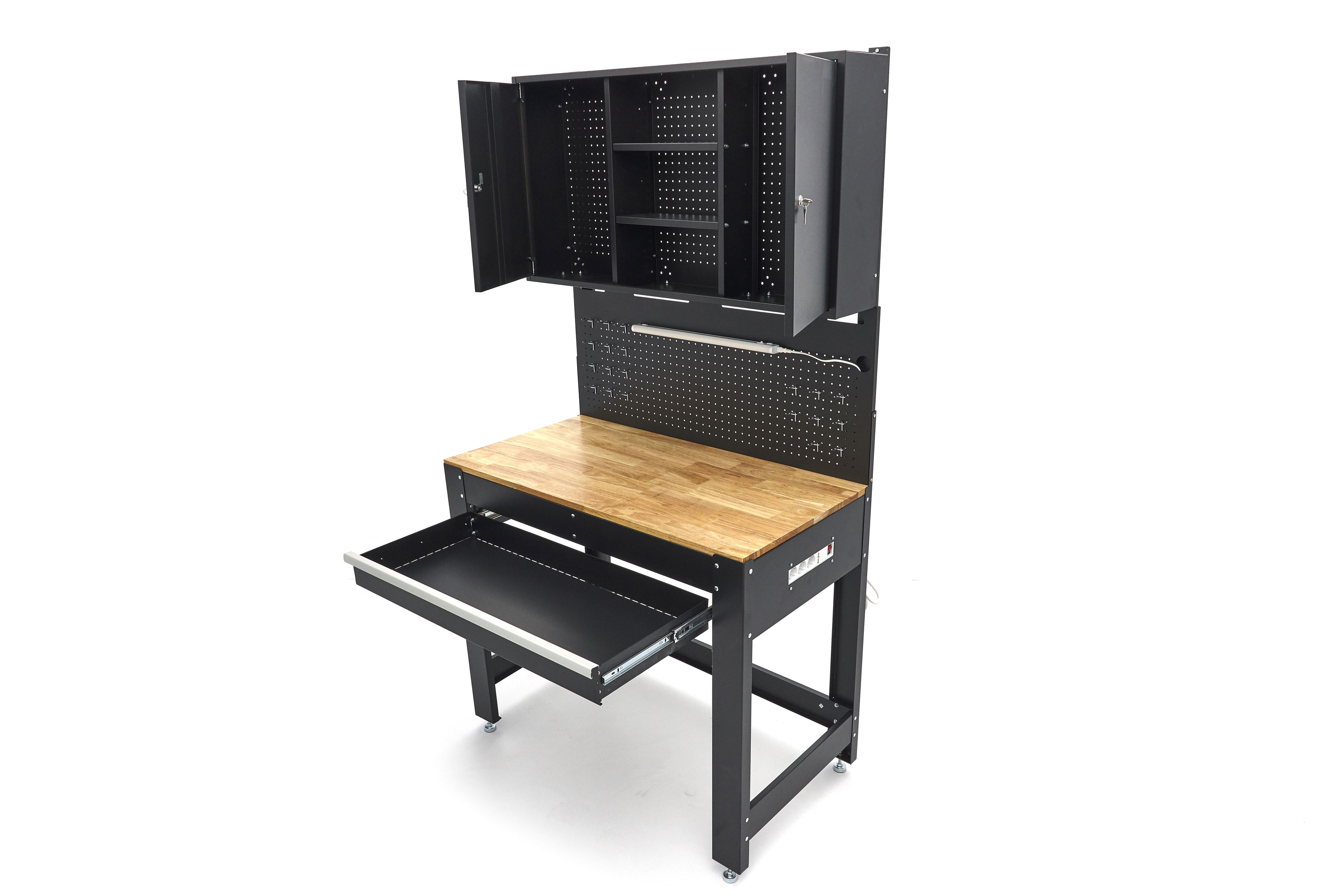 HBM établi 115 cm avec grand tiroir, paroi d’armoire et panneau arrière, noir Image 8