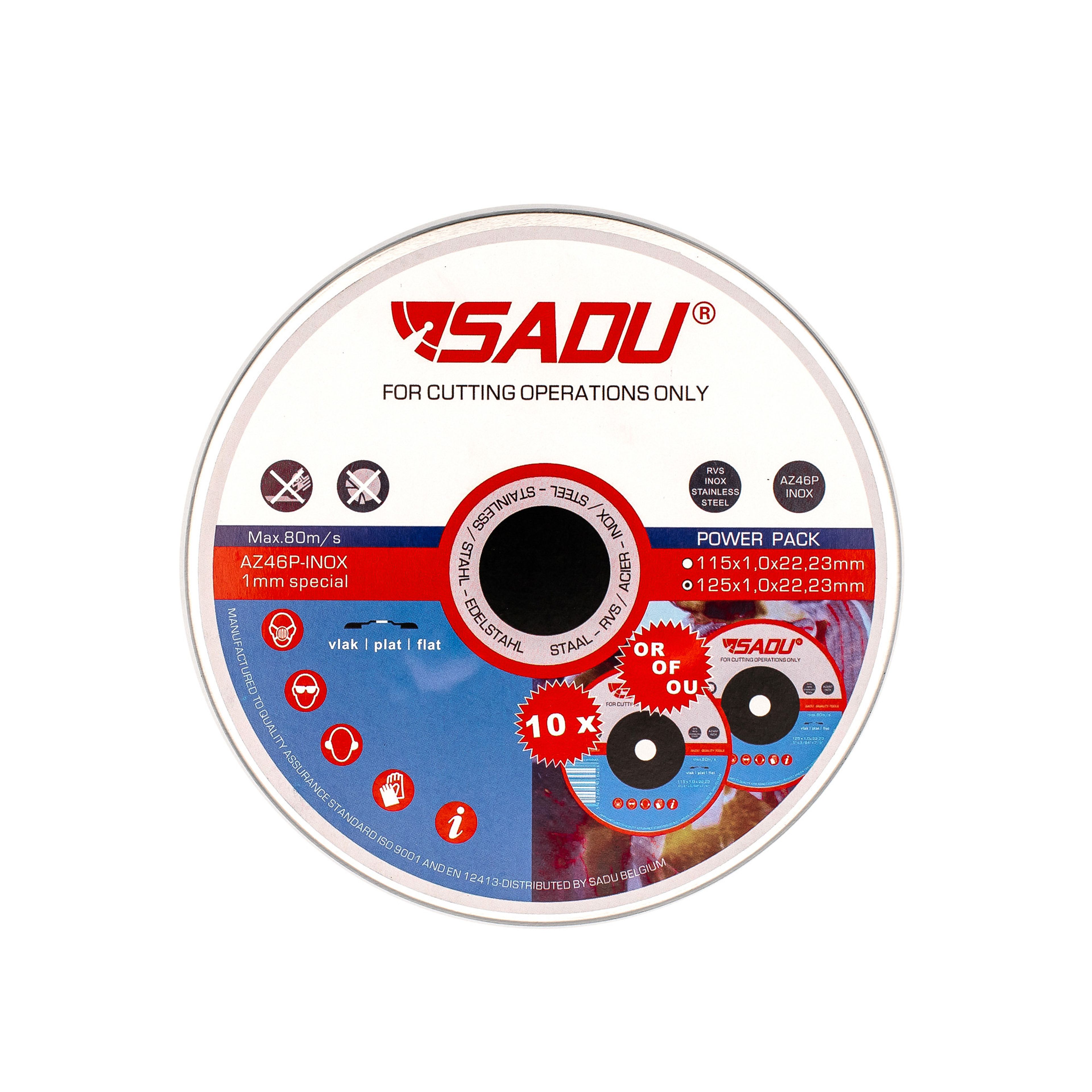 Sadu Disque à tronçonner 125 mm, INOX plat, lot de 10