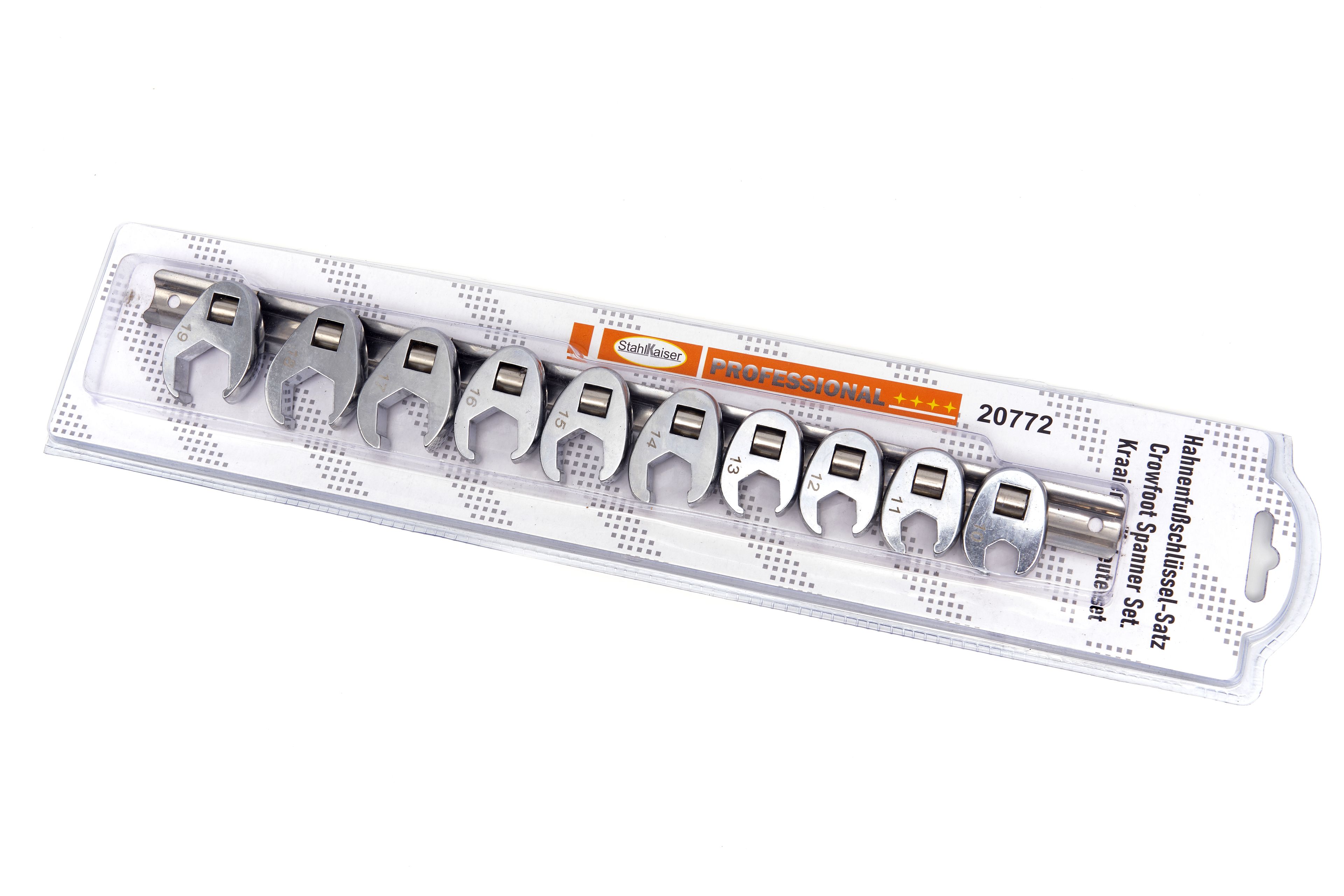 Llaves de pata de gallo Stahlkaiser de 10 piezas métricas con conexión de 3/8 pulgadas de 10 a 19 mm. Image 5