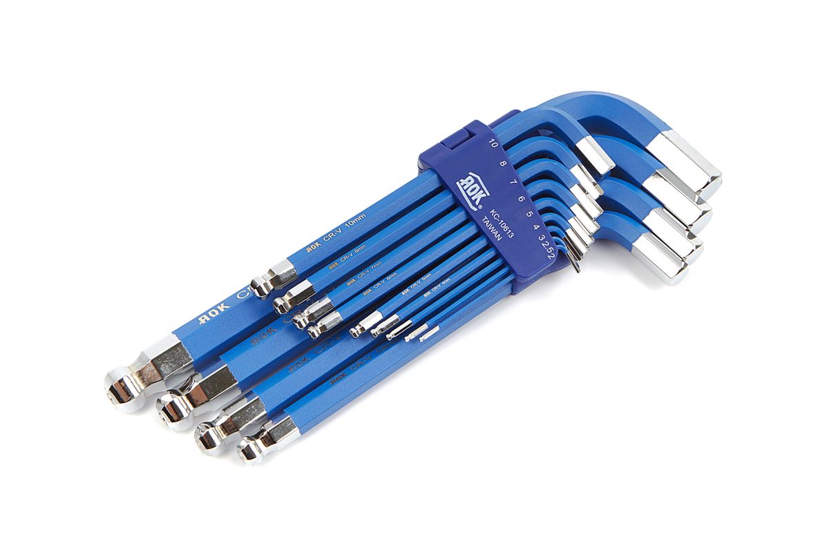 AOK 13-teiliger langer metrischer Winkelschraubendreher mit Magnet, BIG SIZES
