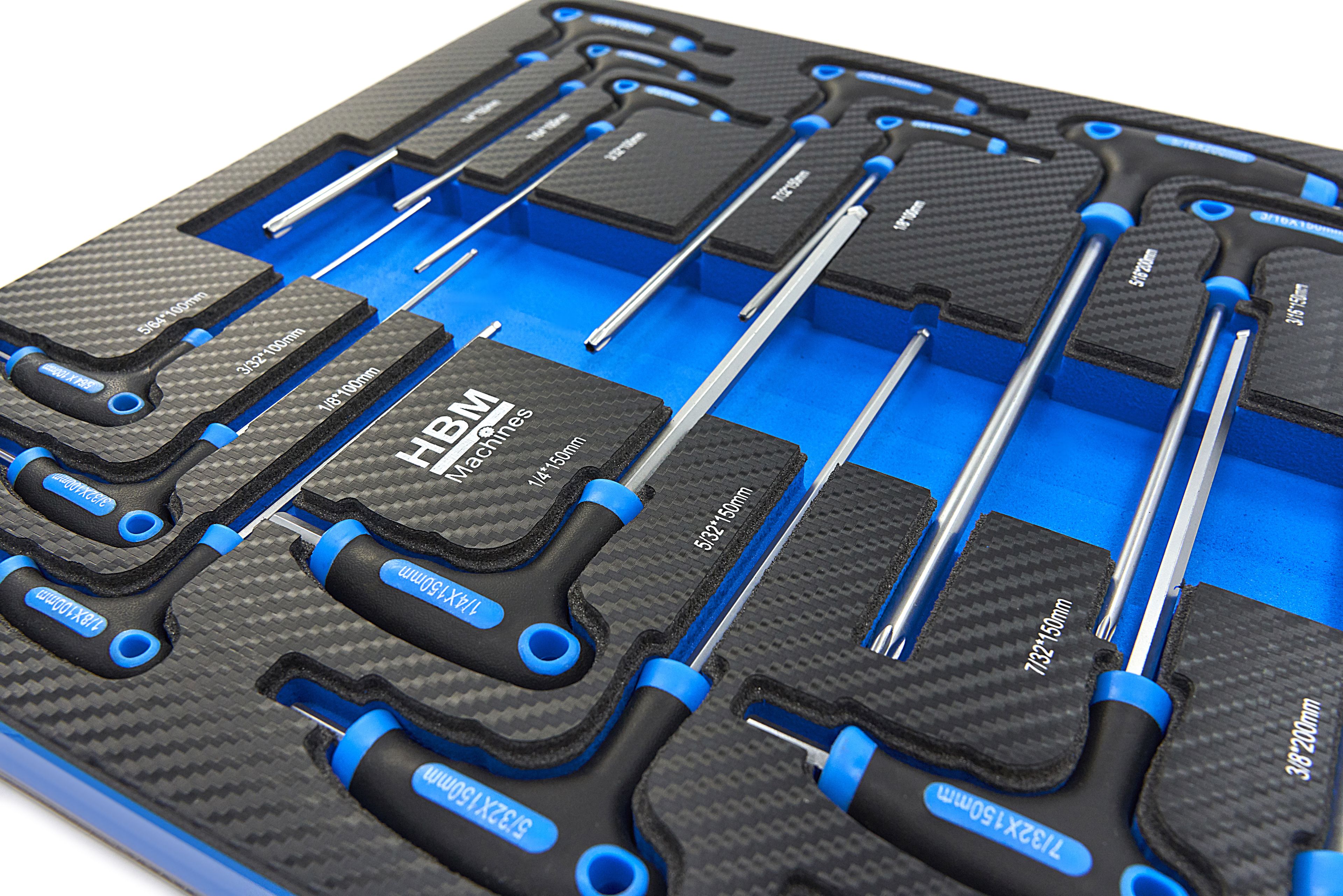 HBM 18 Delige T-Grepen INCH Maten Carbon Foam inlay voor Gereedschapswagen Image 5