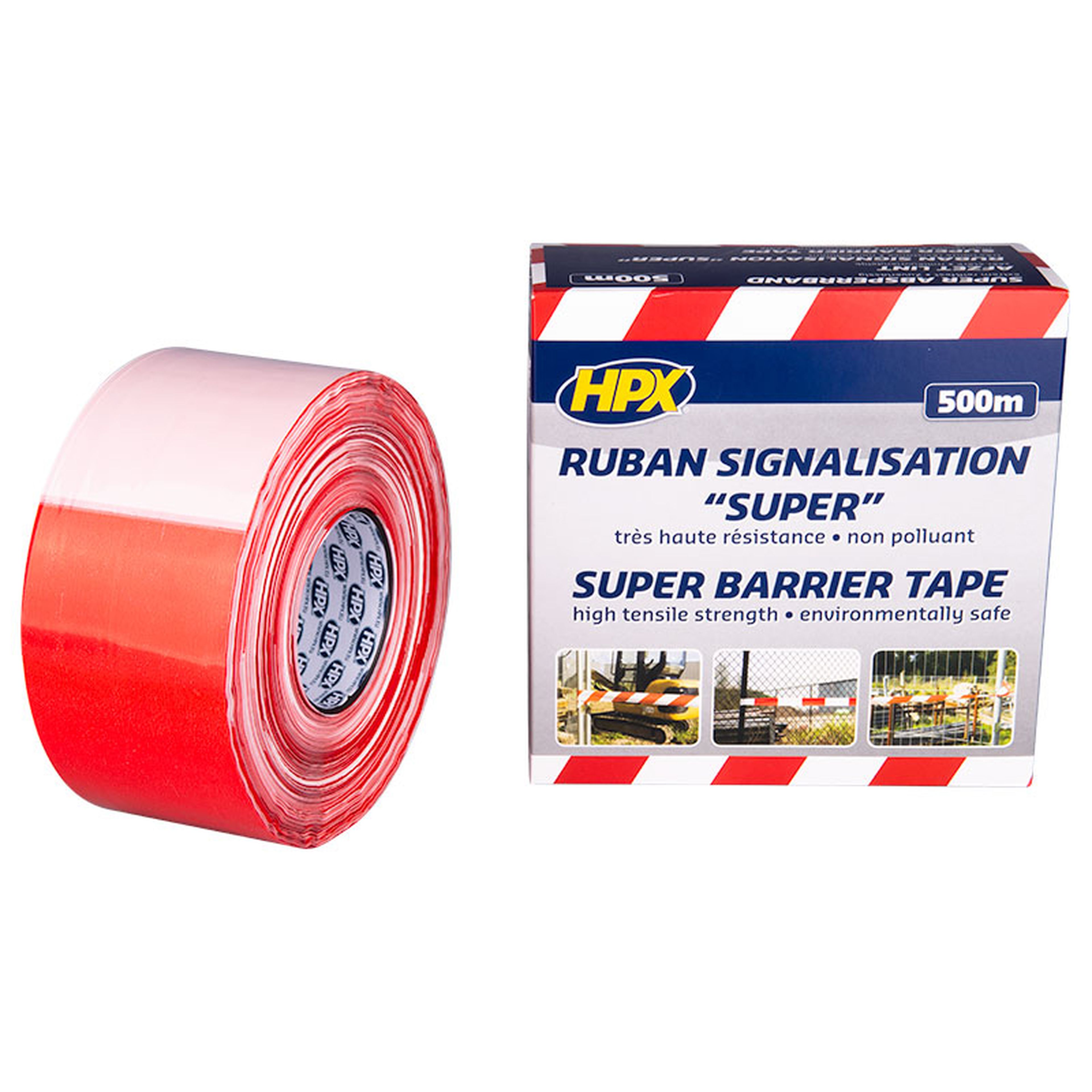 Ruban de signalisation Super HPX - blanc/rouge 80 mm x 500 m