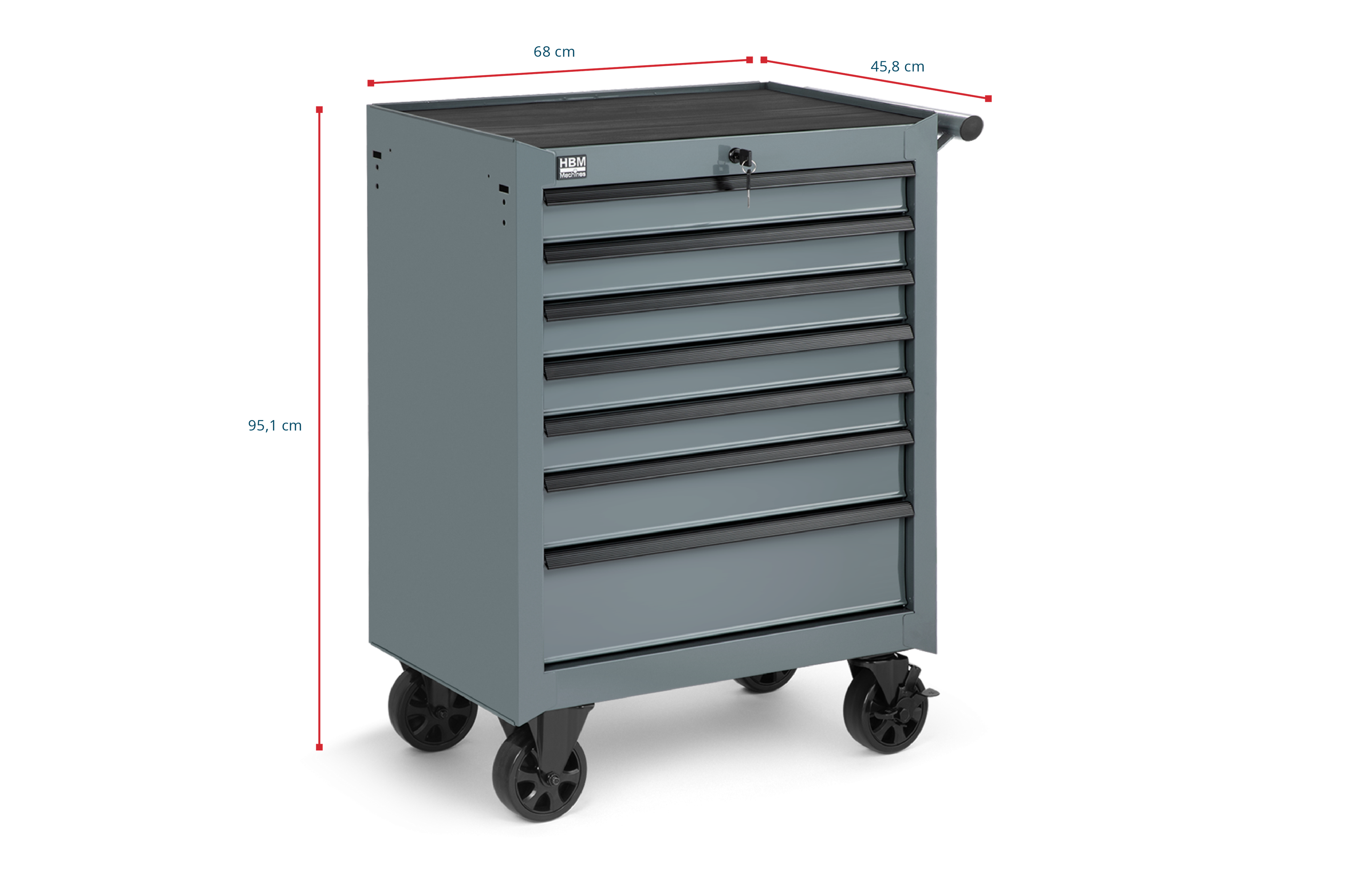 HBM Chariot à outils 7 tiroirs, gris Image 7