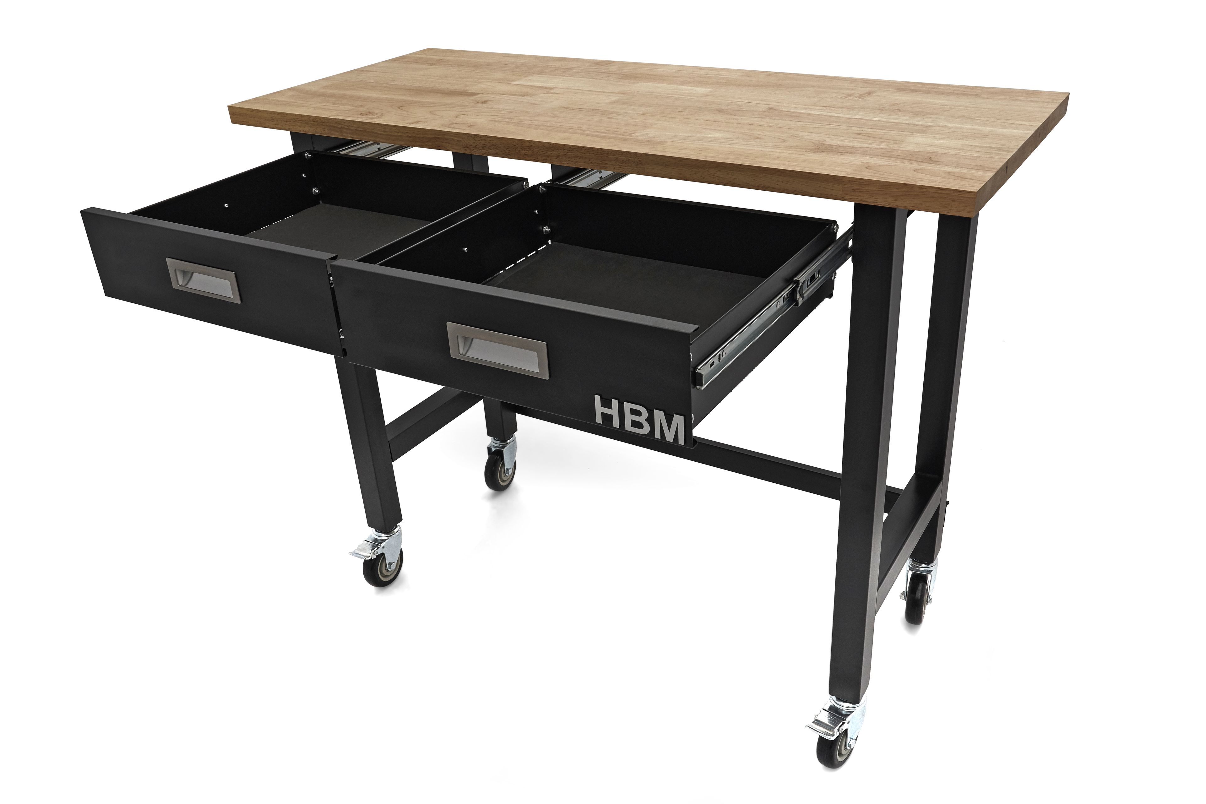 HBM banco da lavoro 122 cm con 2 cassetti, mobile, piano di lavoro in legno massello, nero Image 7