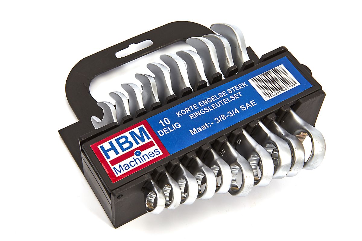 Conjunto de llaves de boca cortas inglés HBM de 10 piezas