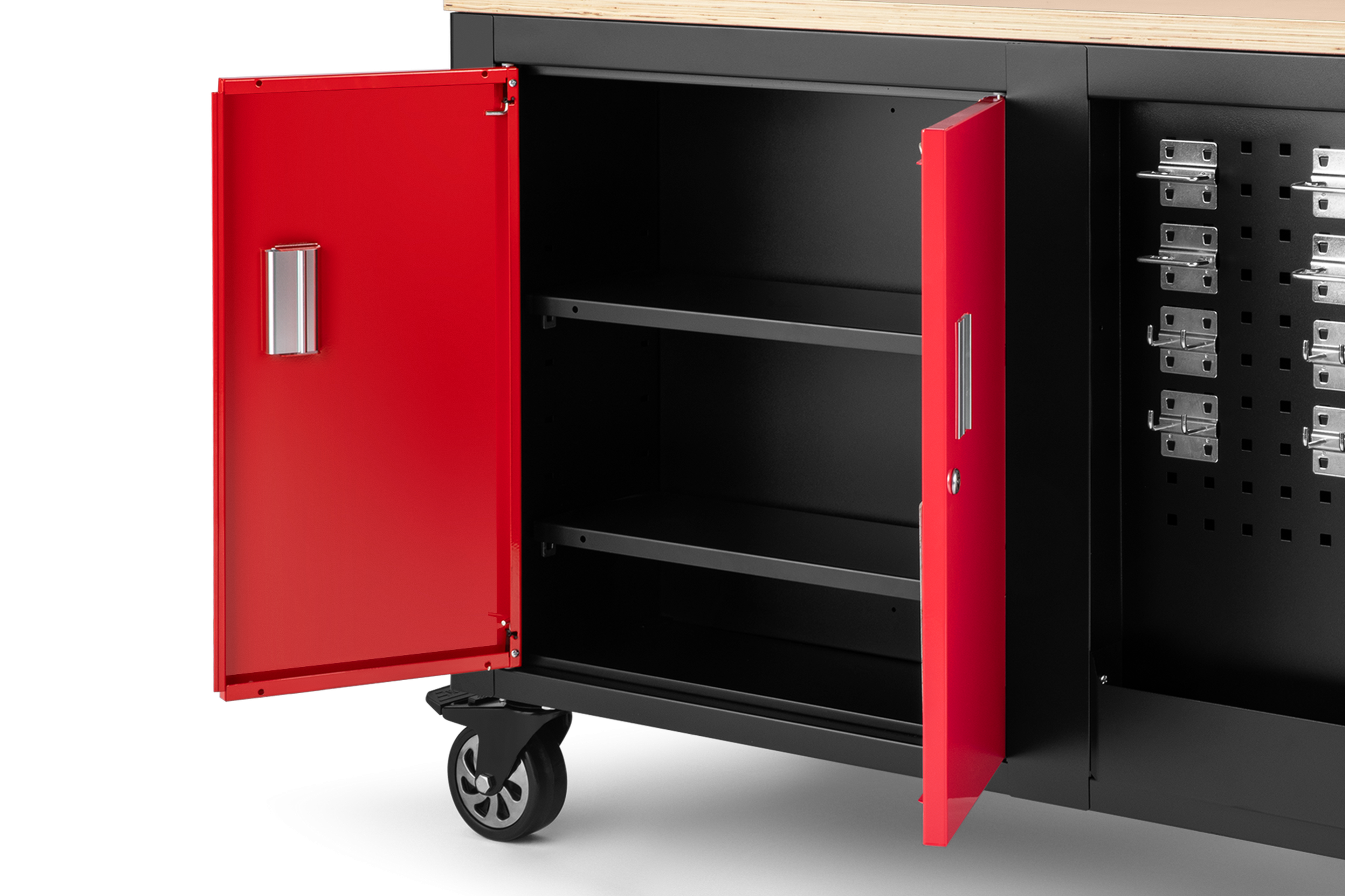HBM fahrbare Werkbank mit Holzplatte und 10 Schubladen, rot-schwarz Image 8