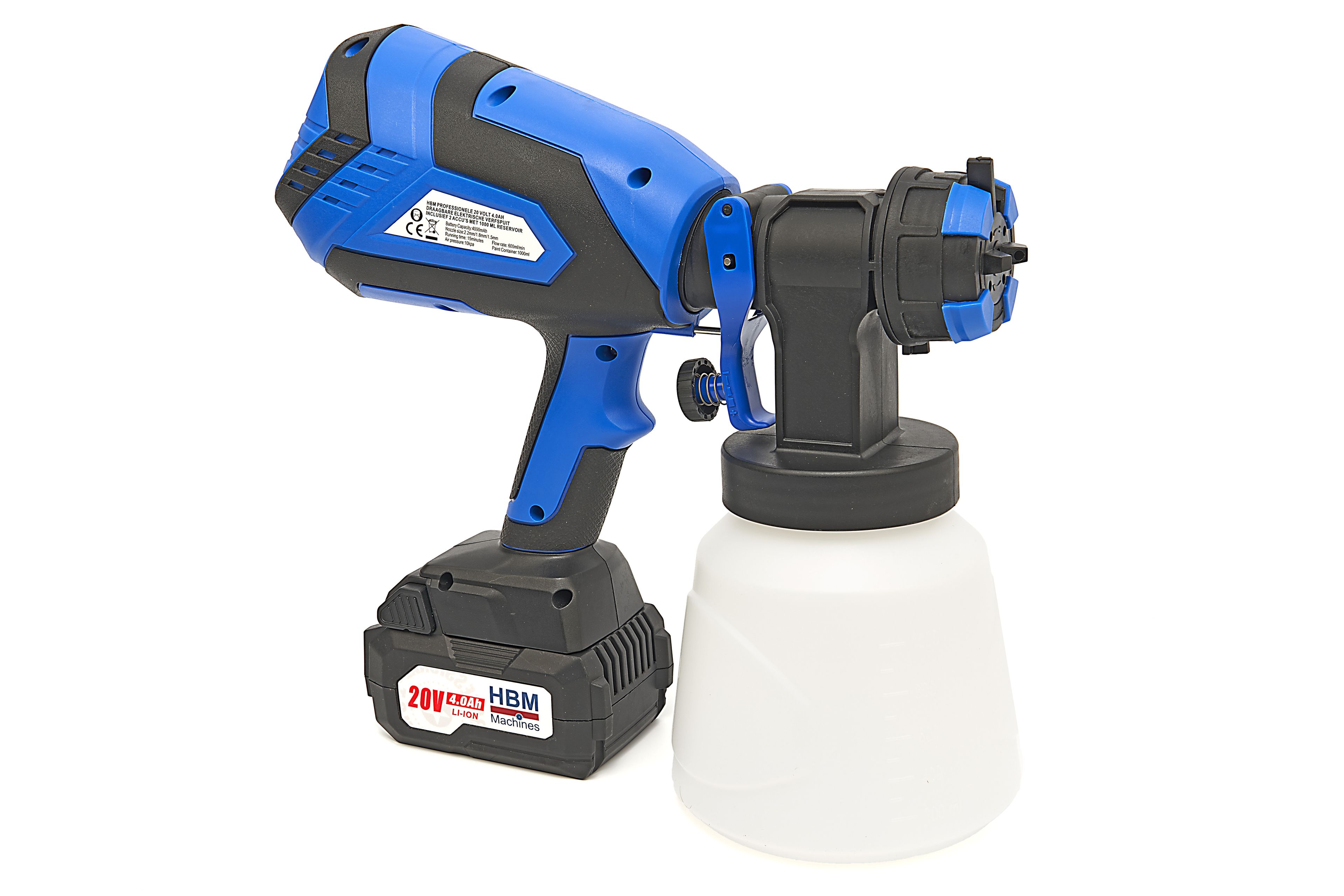 HBM 20 Volt 4.0AH Draagbare Elektrische Verfspuit Inclusief 2 Accu's Met 1000 ML Reservoir Image 5