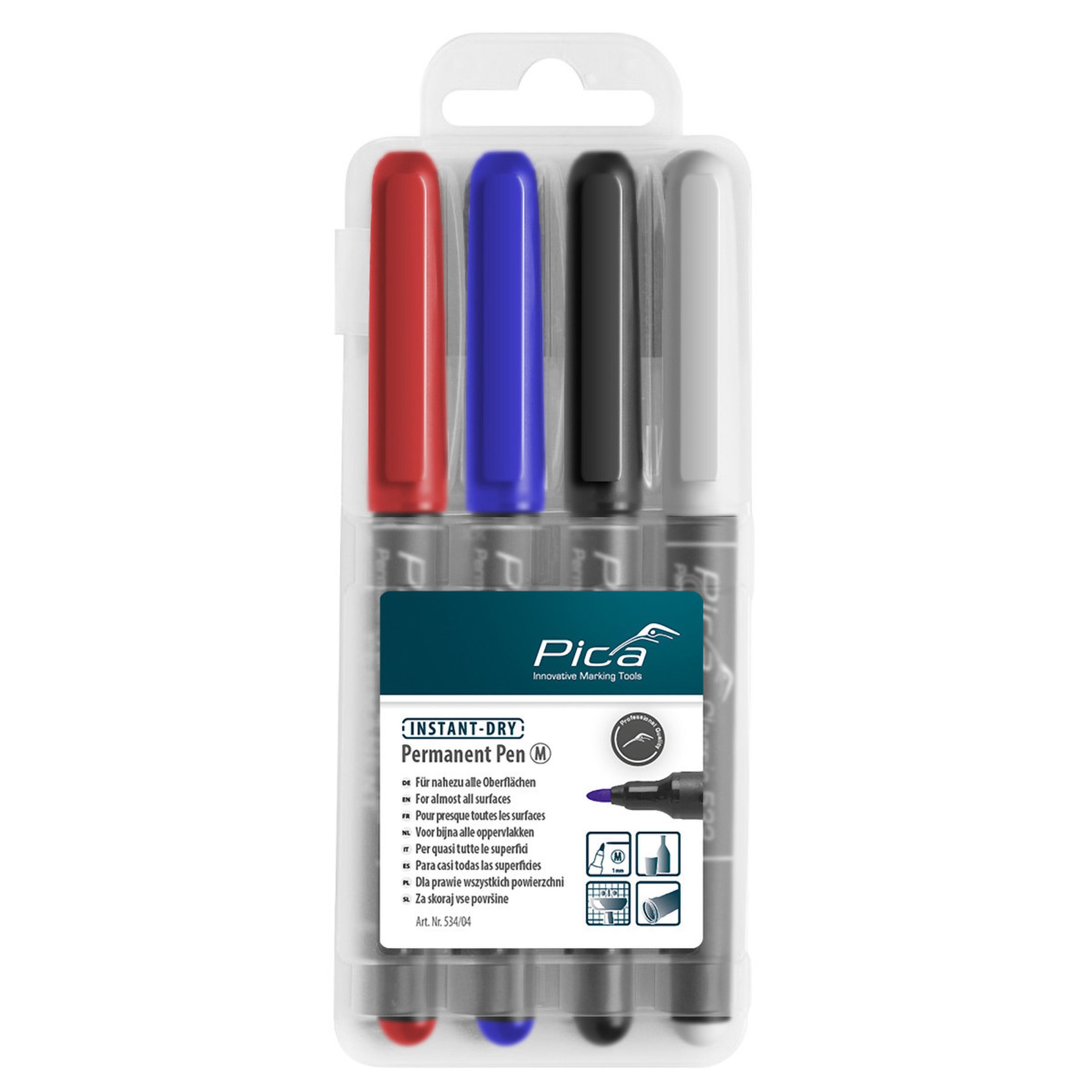 Pica permanent pen, medium 1 mm, 4 stuks