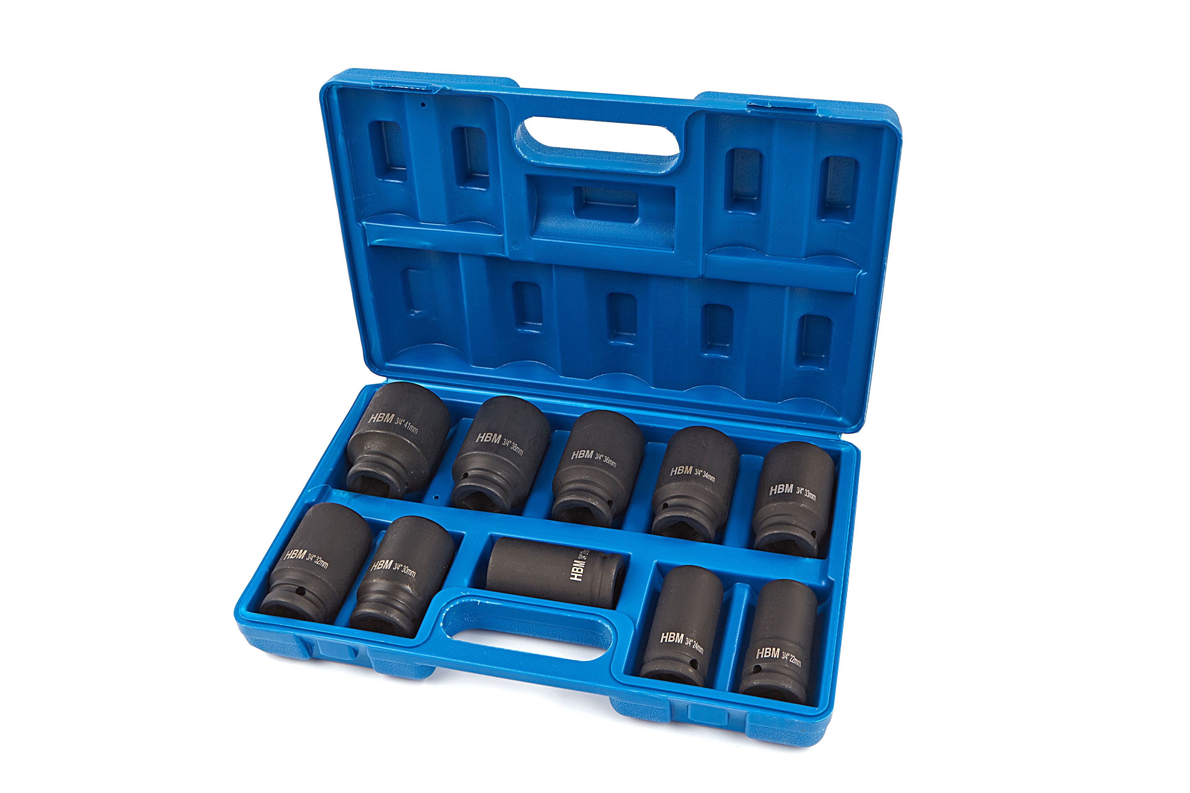 HBM 3/4 inch Krachtdoppenset Grote Maten 10 Delig