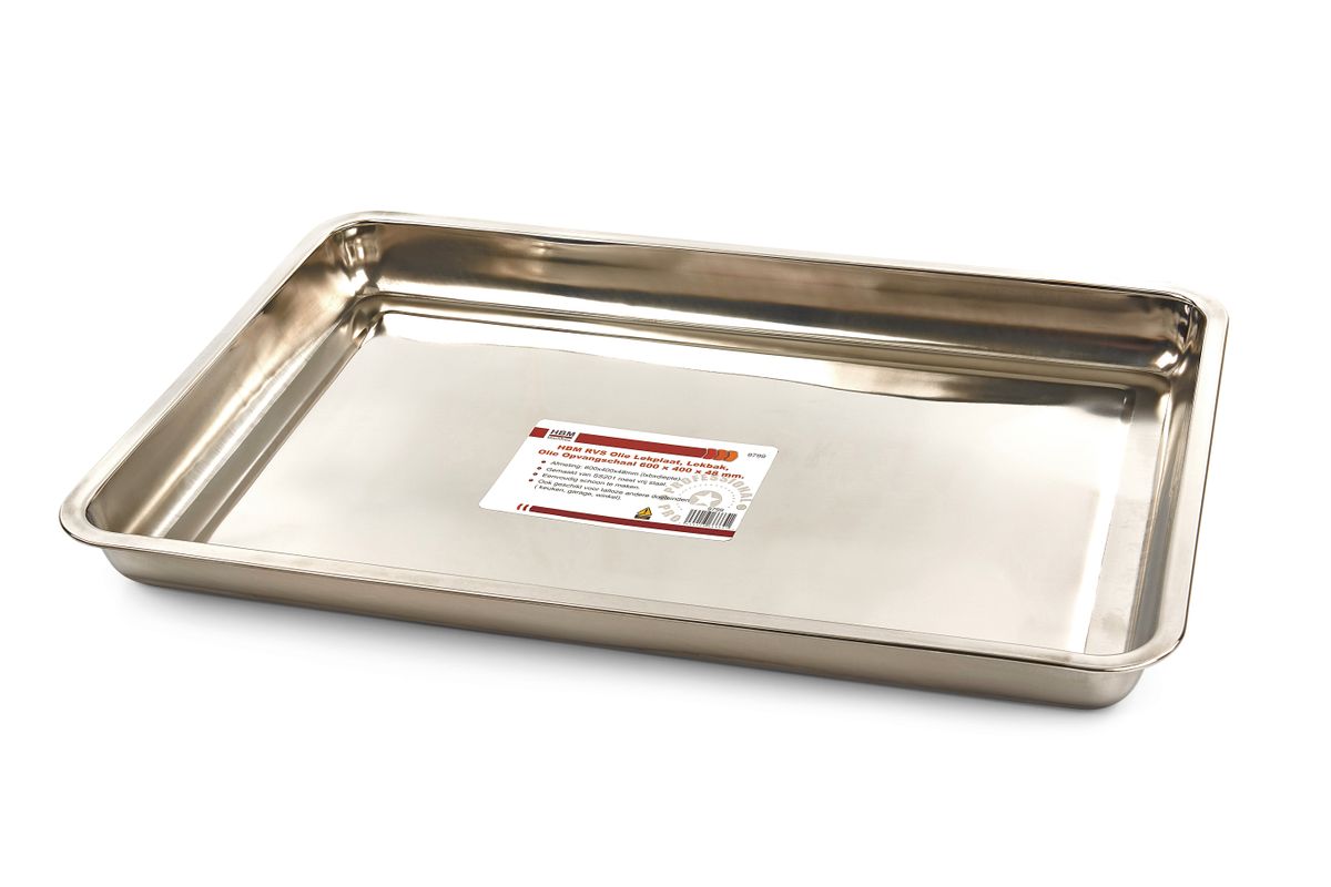 HBM Placa de goteo de aceite de acero inoxidable, bandeja de goteo, bandeja de goteo de aceite 600 x 400 x 48 mm.