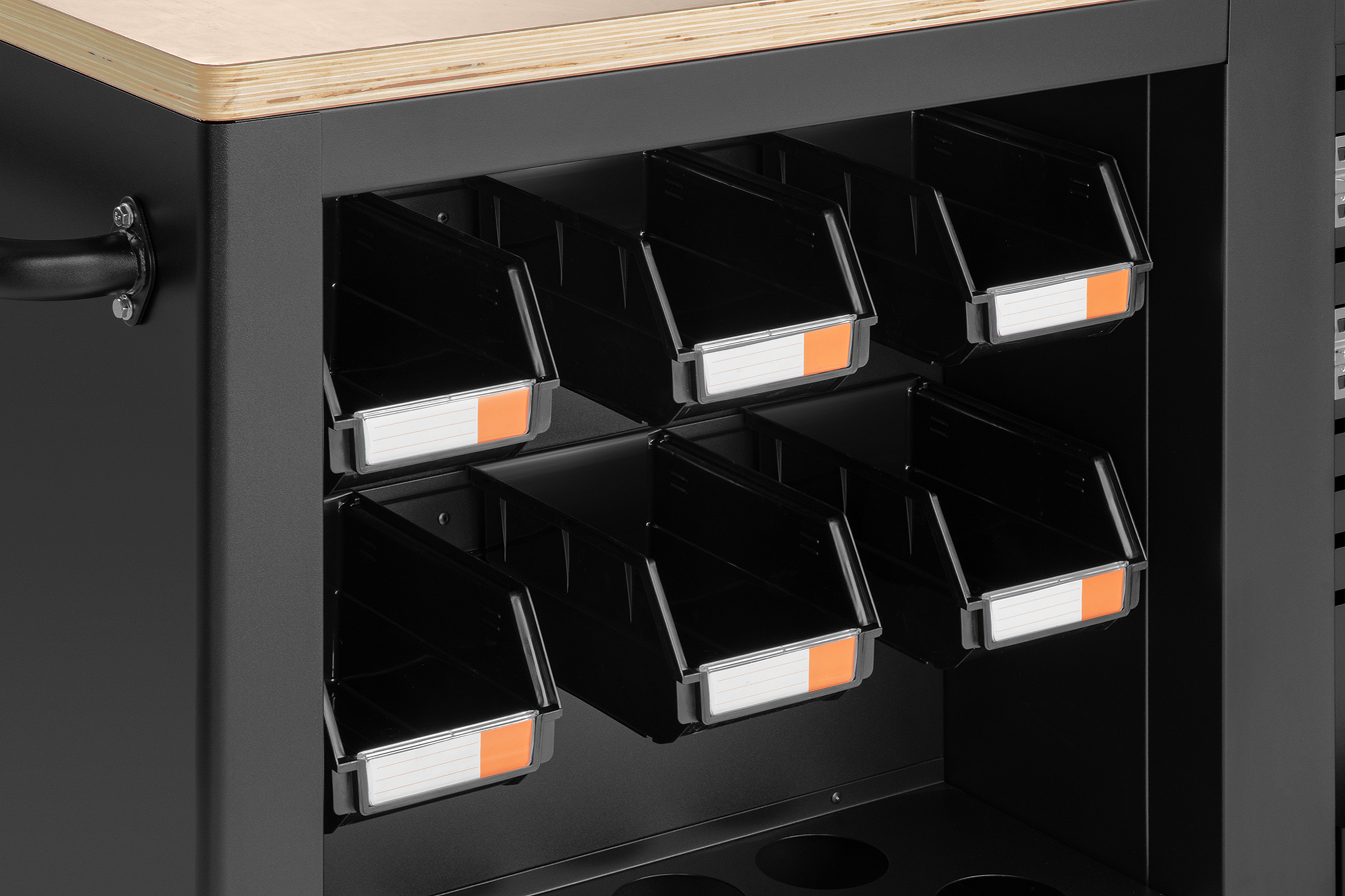 Carro de herramientas móvil HBM, banco de trabajo de 114 cm con tablero de trabajo de madera, negro/gris Image 14