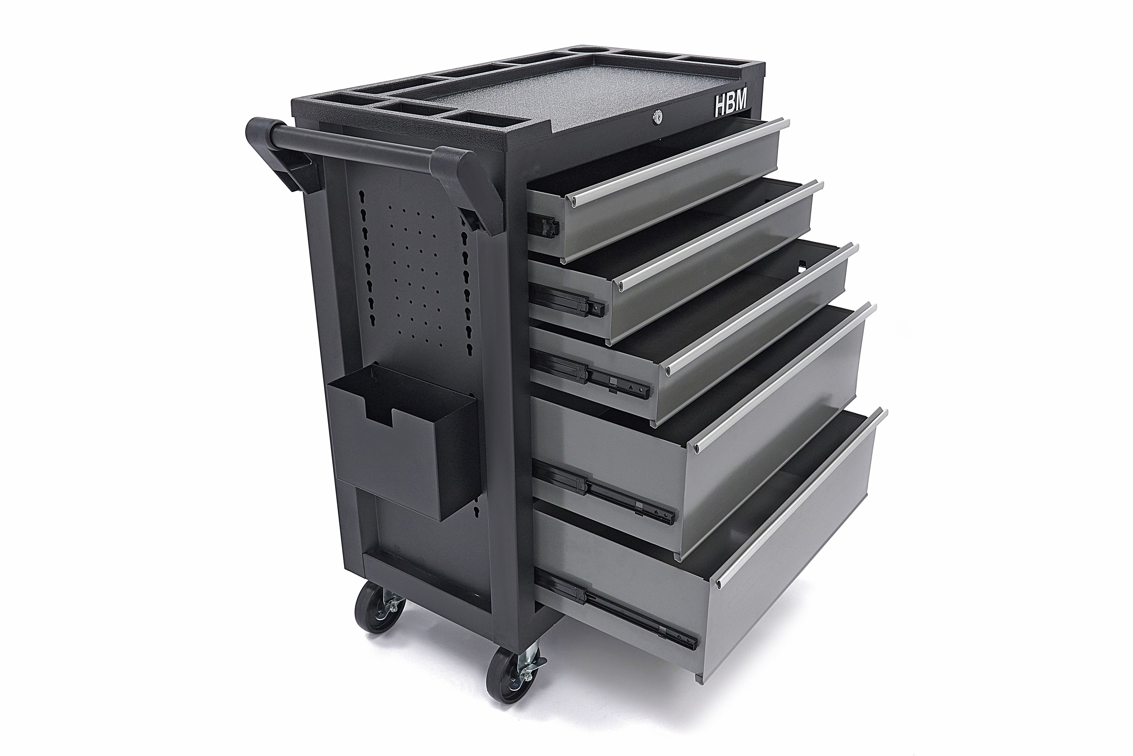 HBM deluxe gereedschapswagen, 5 laden, Klein, zwart, grijs Image 5