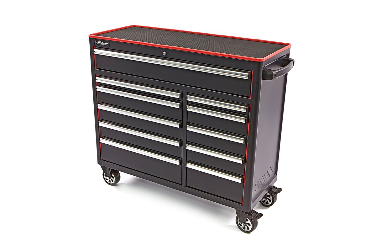 HBM carro de herramientas con 11 cajones, 111 cm, negro