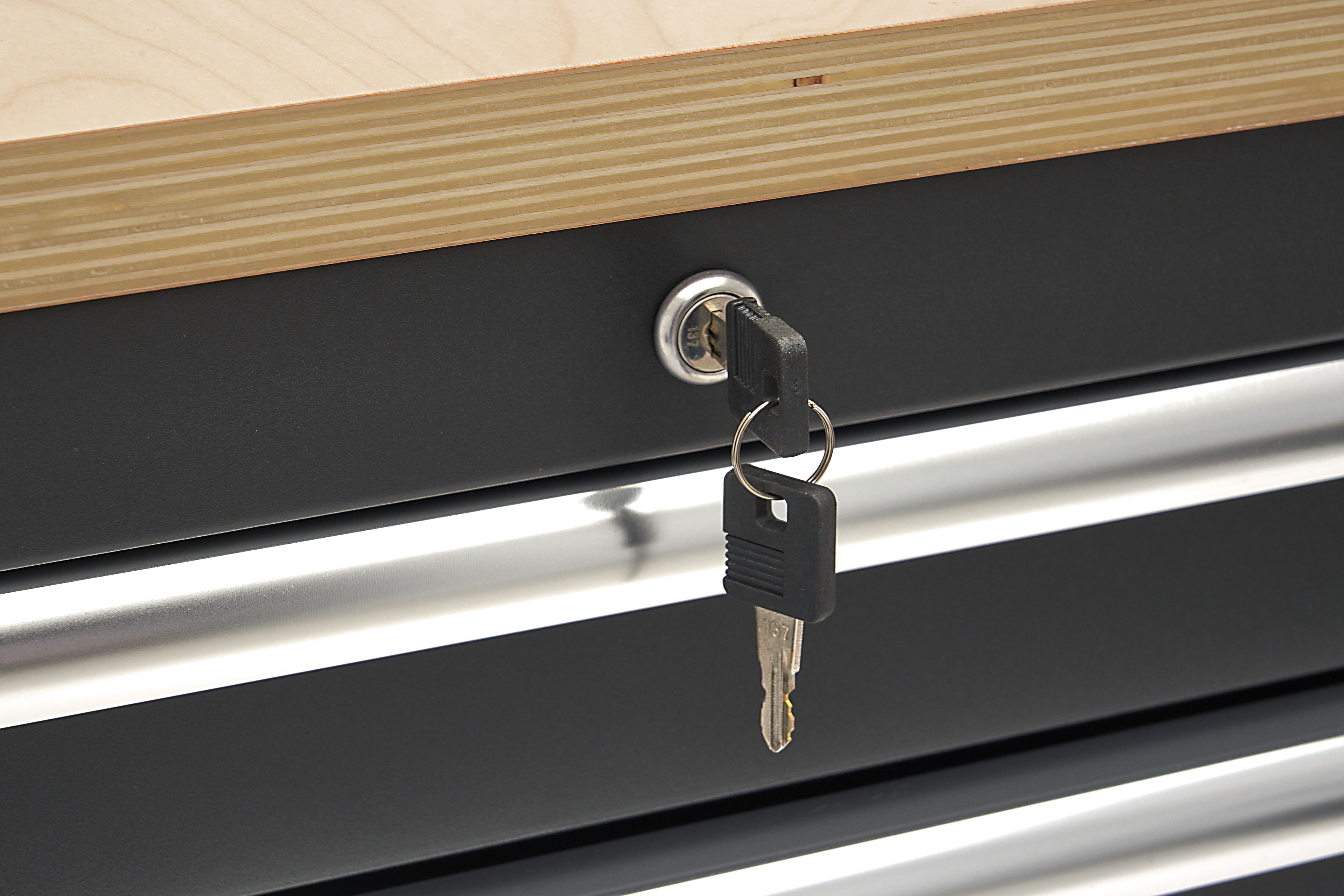 HBM verrijdbare gereedschapswagen, werkbank 114 cm met houten werkblad, zwart Image 7