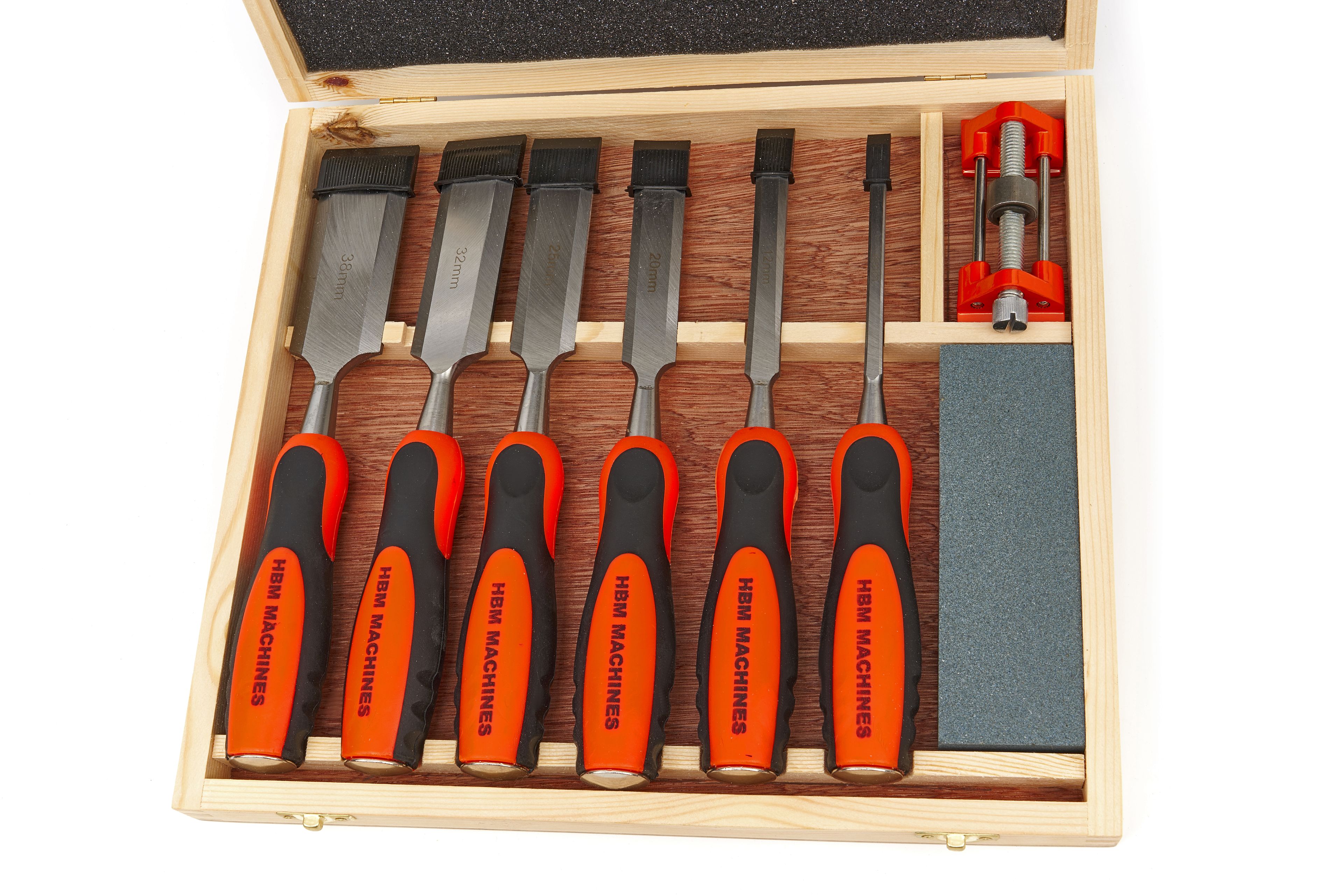 HBM 8 Delige Professionele Steekbeitelset Met Wetsteen en Slijphulpstuk Image 2