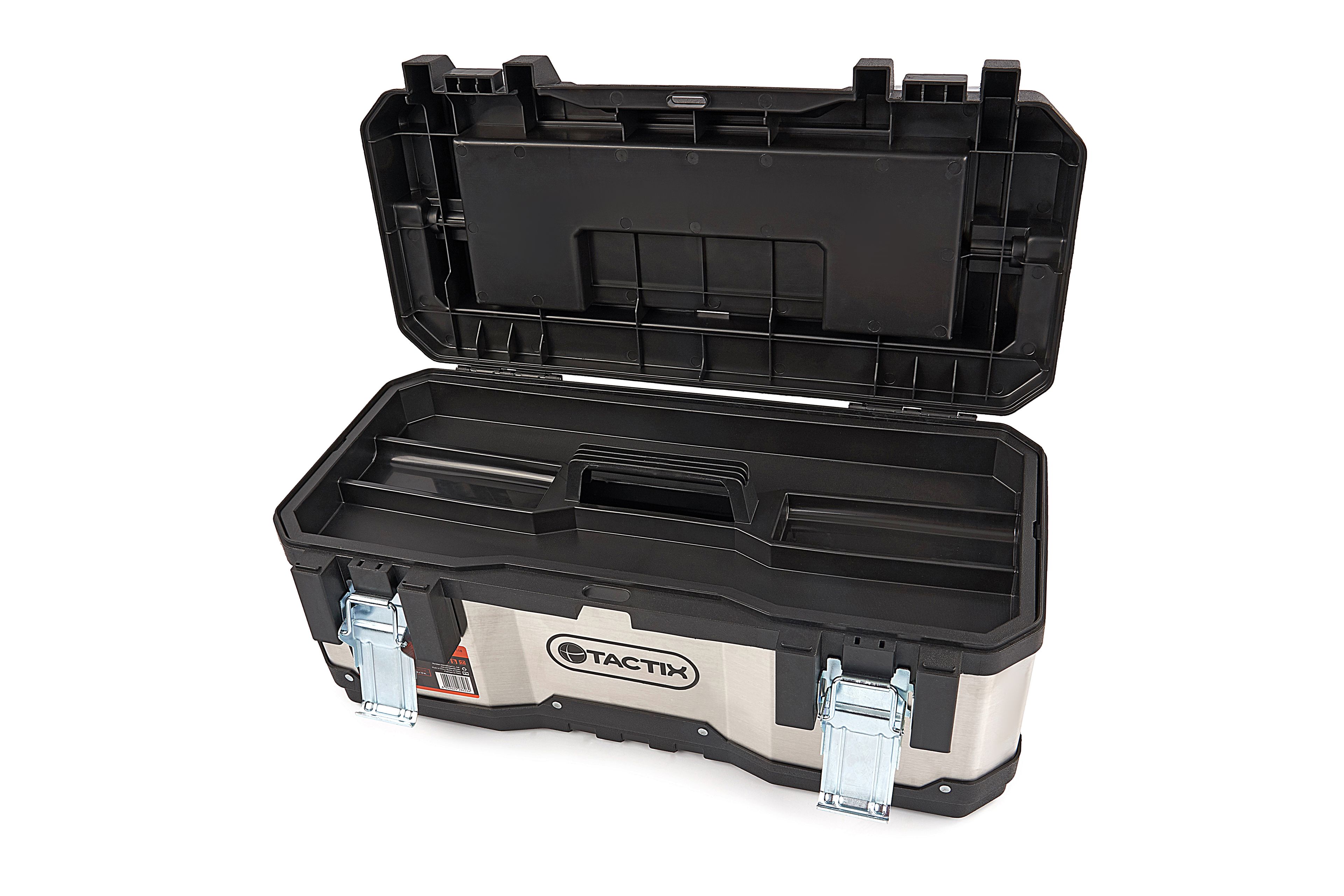 Tactix Caisse à outils professionnelle en acier inoxydable avec bacs de rangement amovibles Image 6