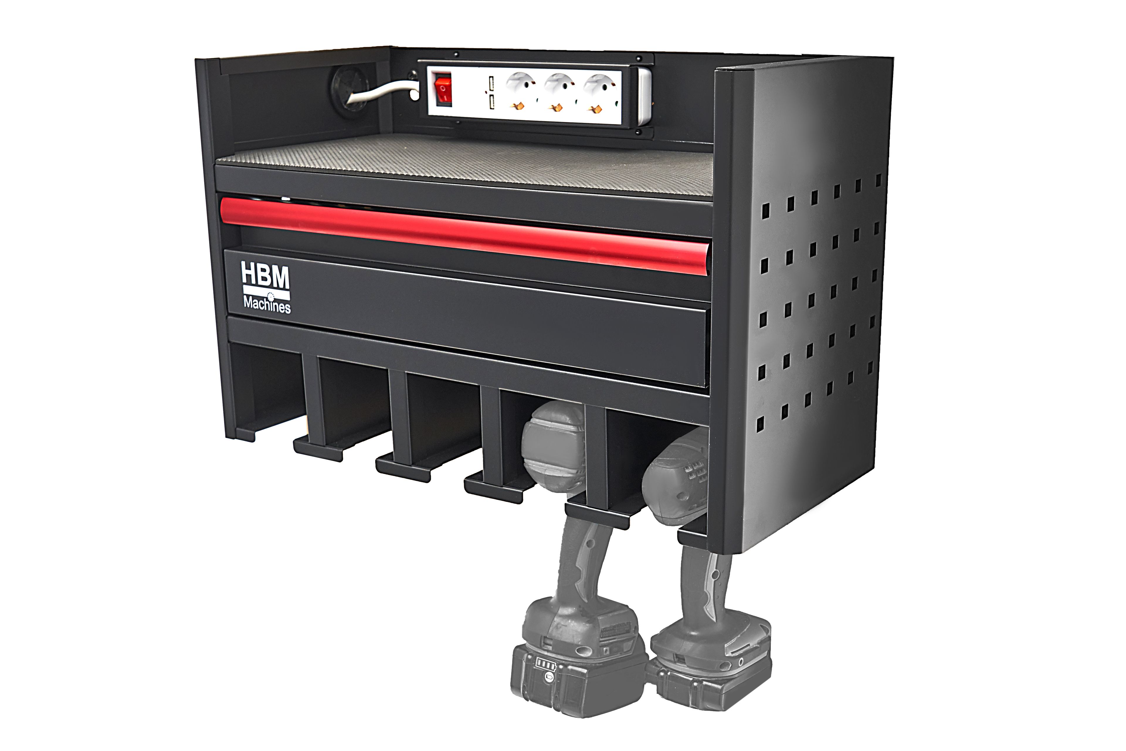 HBM Organizador de herramientas a batería, estantería de pared, con conexión a la red eléctrica Image 6