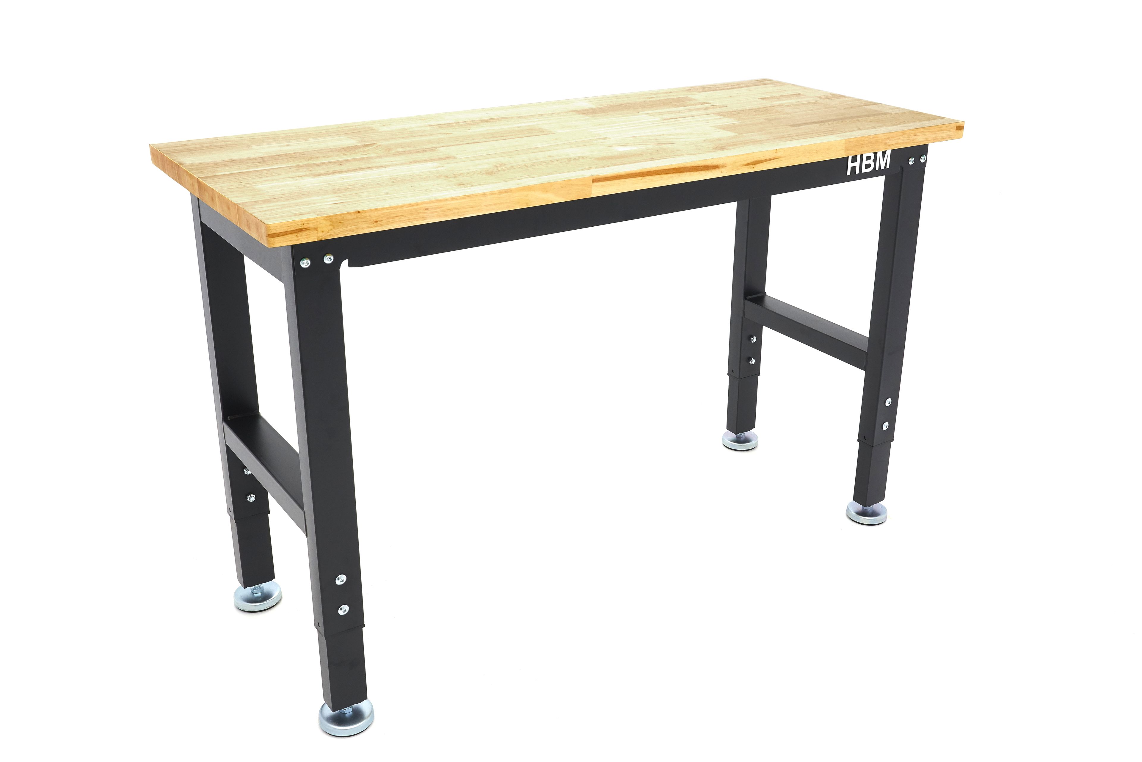 HBM werkbank 122 cm in hoogte verstelbaar, massief houten werkblad, zwart Image 3