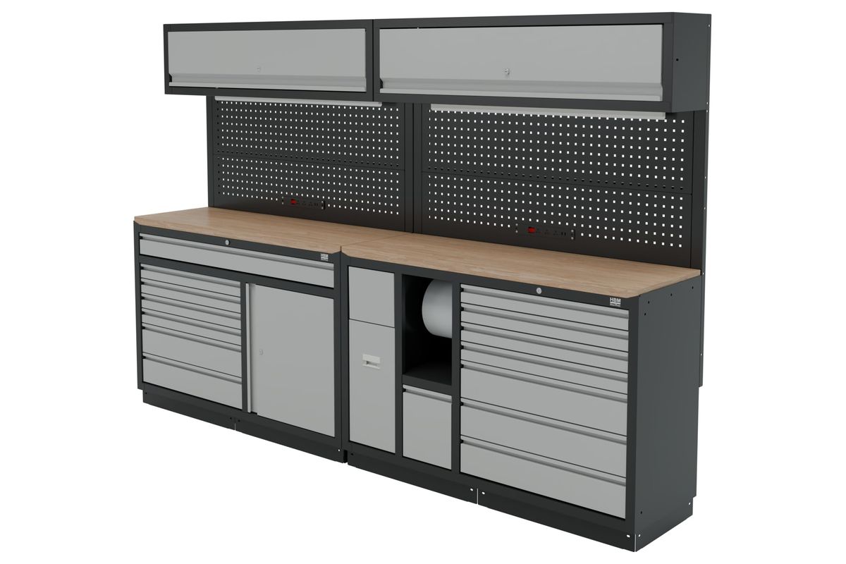 Sistema de mesa de trabajo modular HBM de 10 piezas, negro, gris