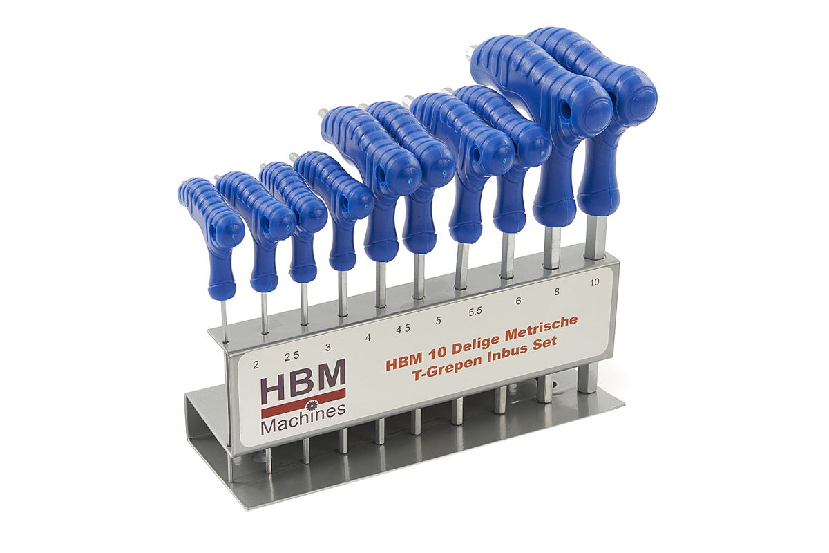 Juego de llaves Allen métricas HBM de 10 piezas con mango en T