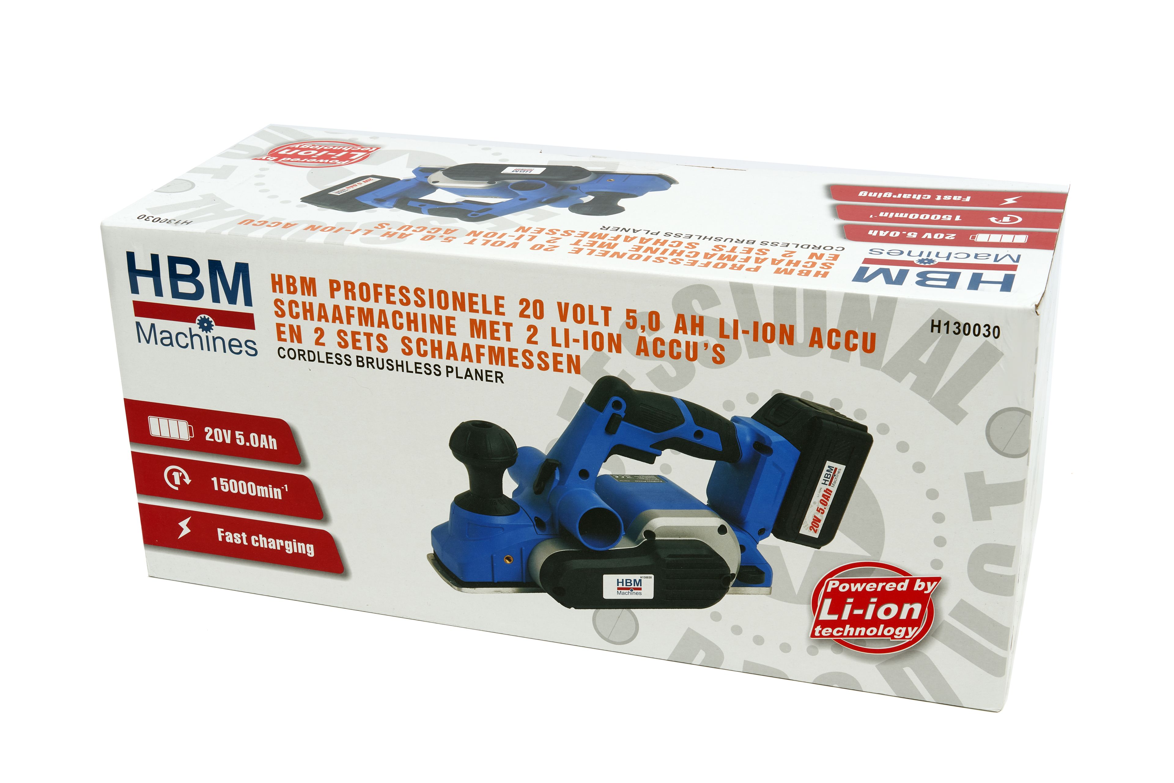 Pialla professionale HBM 20 Volt 5,0 AH Li-ion con 2 Batterie Li-ion e 2 Set di coltelli per pialla Image 17